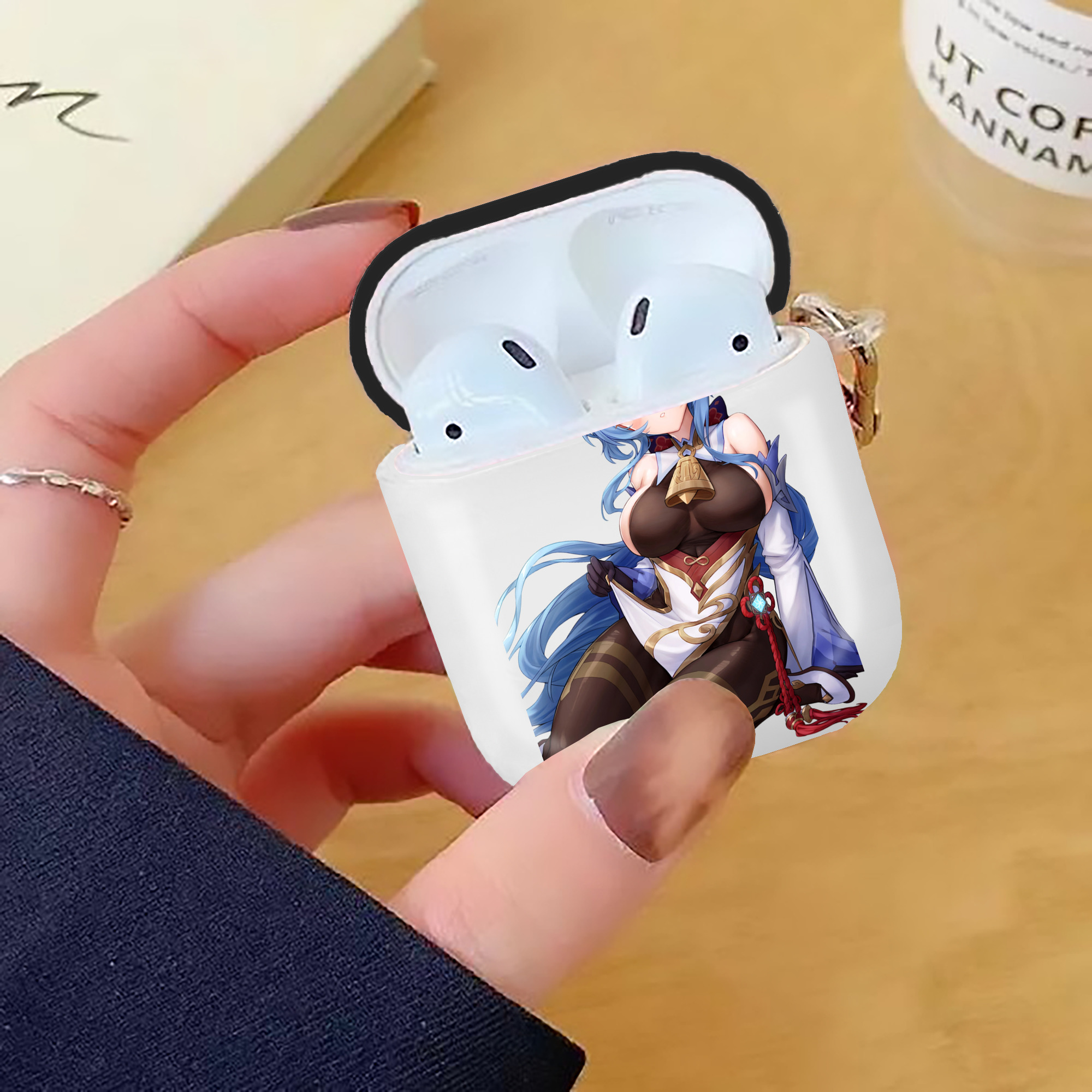 げんし神 甘雨 かんう genshin Ganyu AirPods 第2世代保護ケース ハードシェル ブラック 耐衝撃・防指紋・カラビナ付き