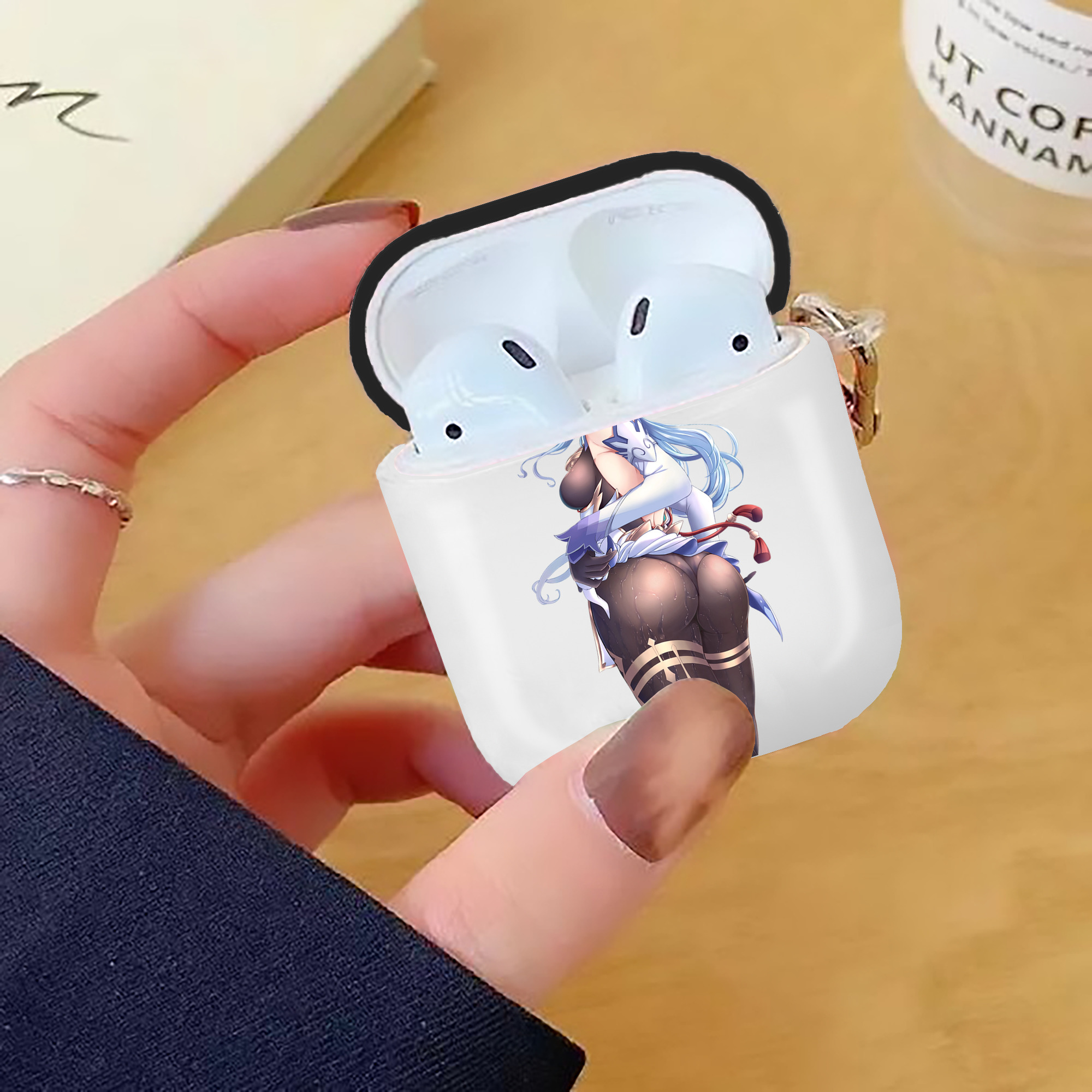 げんし神 甘雨 かんう genshin Ganyu AirPods 第2世代保護ケース ハードシェル ブラック 耐衝撃・防指紋・カラビナ付き