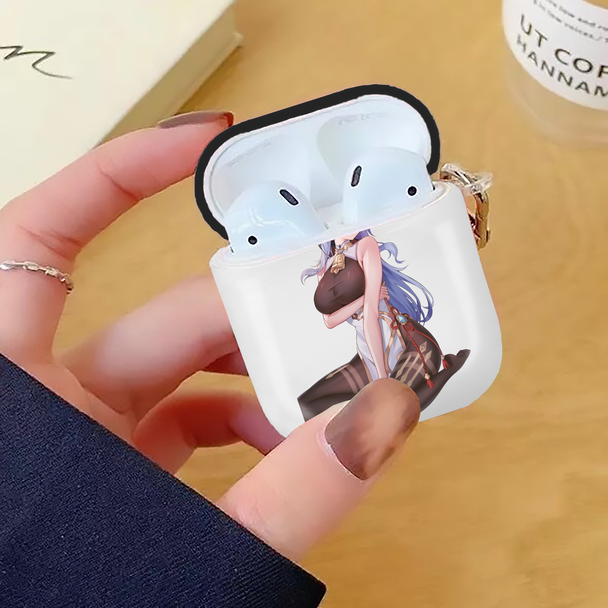 げんし神 甘雨 かんう genshin Ganyu AirPods 第2世代保護ケース ハードシェル ブラック 耐衝撃・防指紋・カラビナ付き