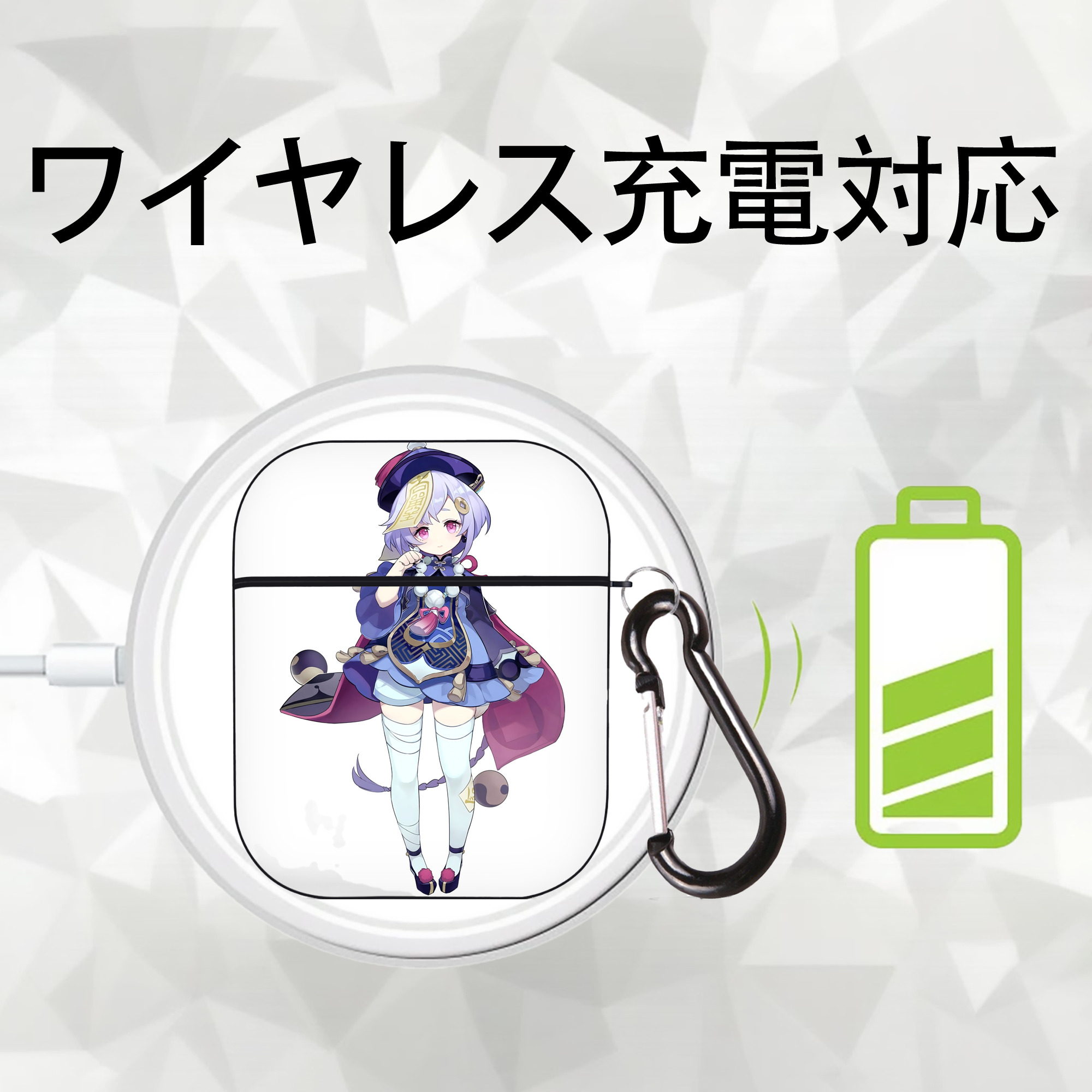 げんし神 七七 なな  genshin Nana AirPods 第2世代保護ケース ハードシェル ブラック 耐衝撃・防指紋・カラビナ付き