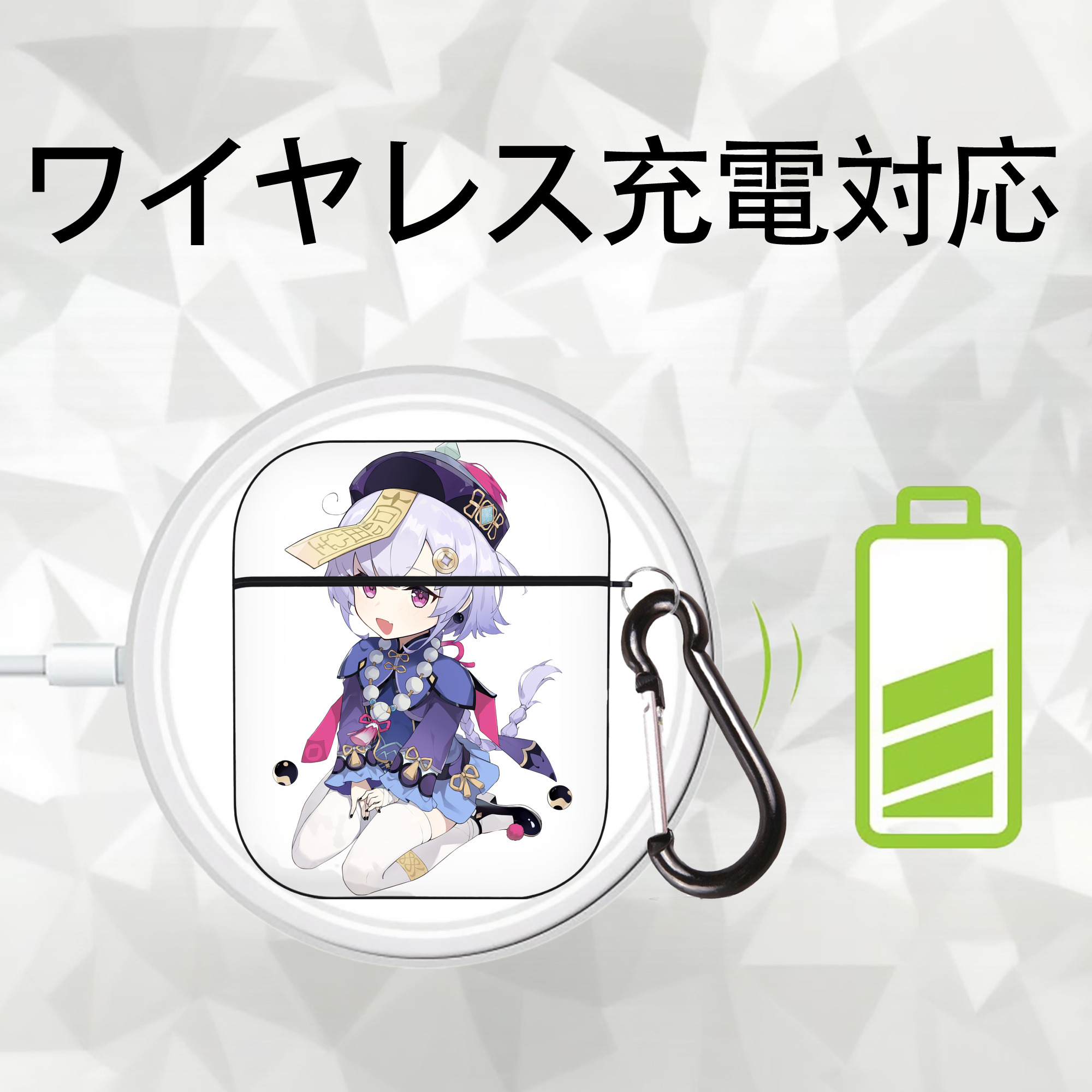 げんし神 七七 なな  genshin Nana AirPods 第2世代保護ケース ハードシェル ブラック 耐衝撃・防指紋・カラビナ付き