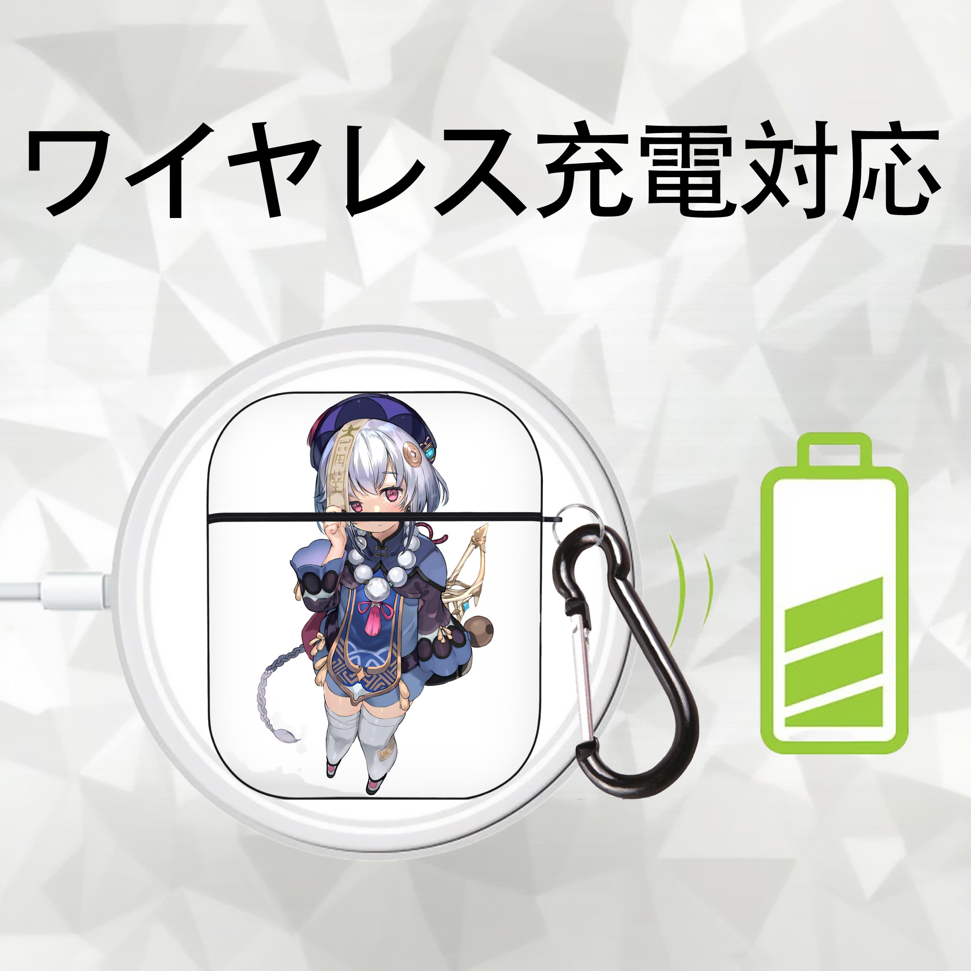 げんし神 七七 なな  genshin Nana AirPods 第2世代保護ケース ハードシェル ブラック 耐衝撃・防指紋・カラビナ付き