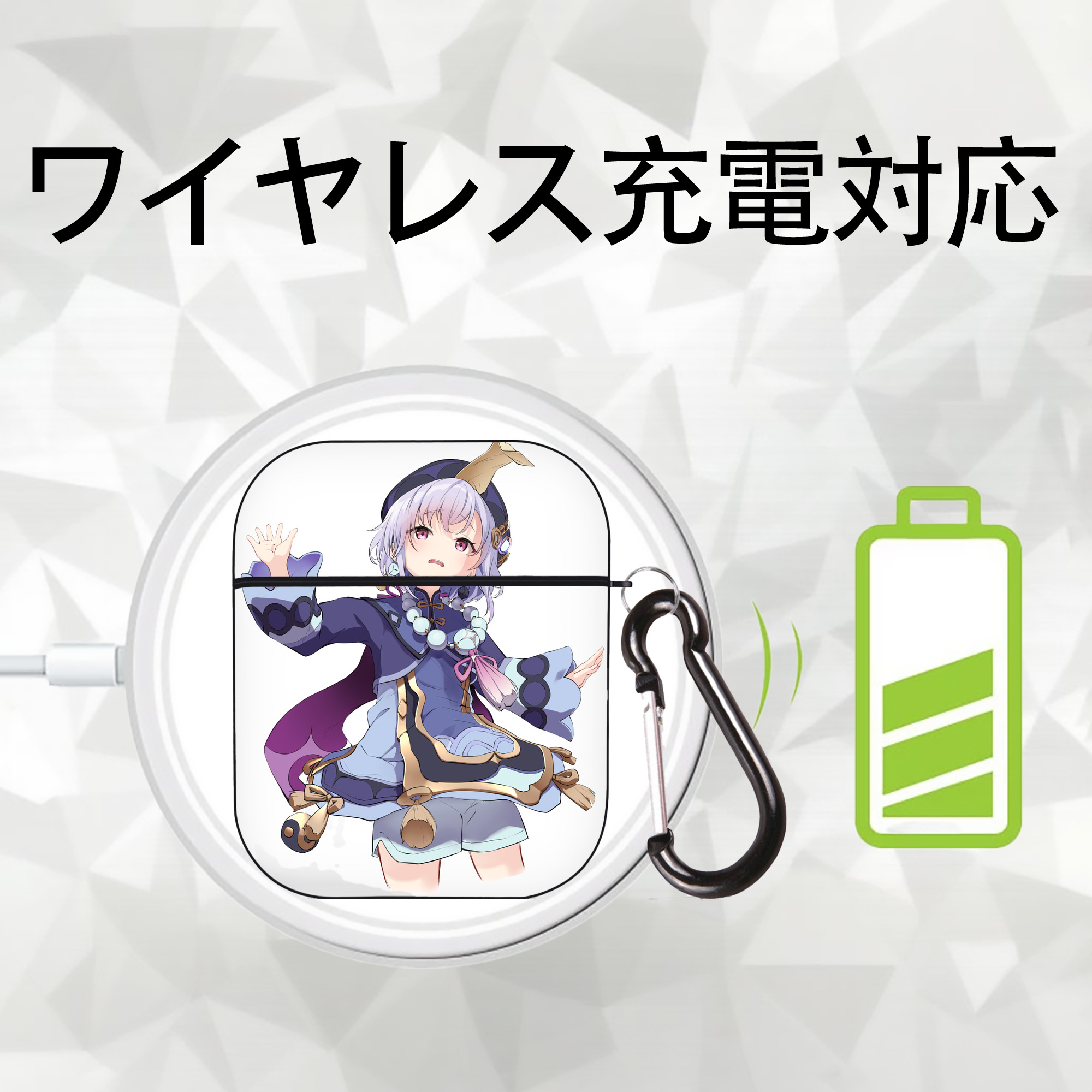 げんし神 七七 なな  genshin Nana AirPods 第2世代保護ケース ハードシェル ブラック 耐衝撃・防指紋・カラビナ付き
