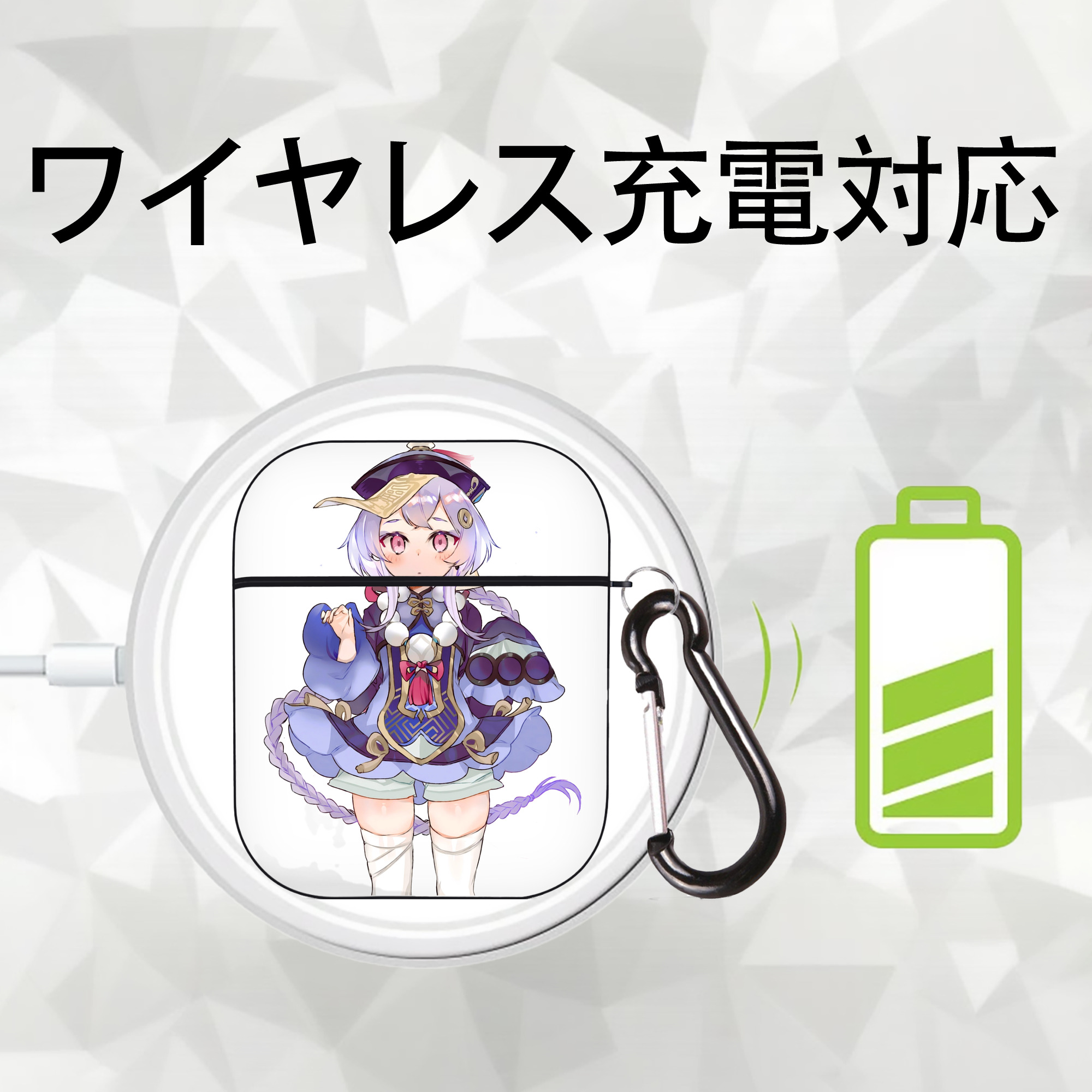 げんし神 七七 なな  genshin Nana AirPods 第2世代保護ケース ハードシェル ブラック 耐衝撃・防指紋・カラビナ付き