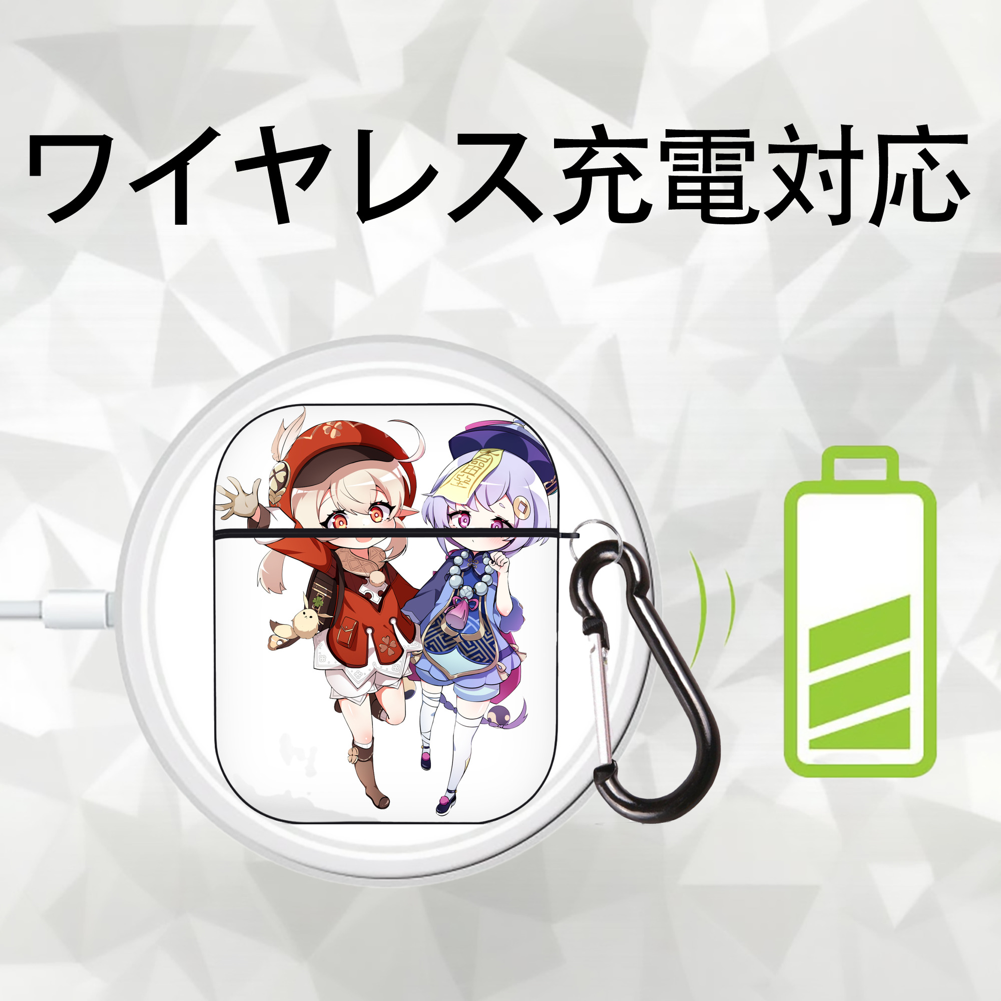 げんし神 七七 なな  genshin Nana AirPods 第2世代保護ケース ハードシェル ブラック 耐衝撃・防指紋・カラビナ付き