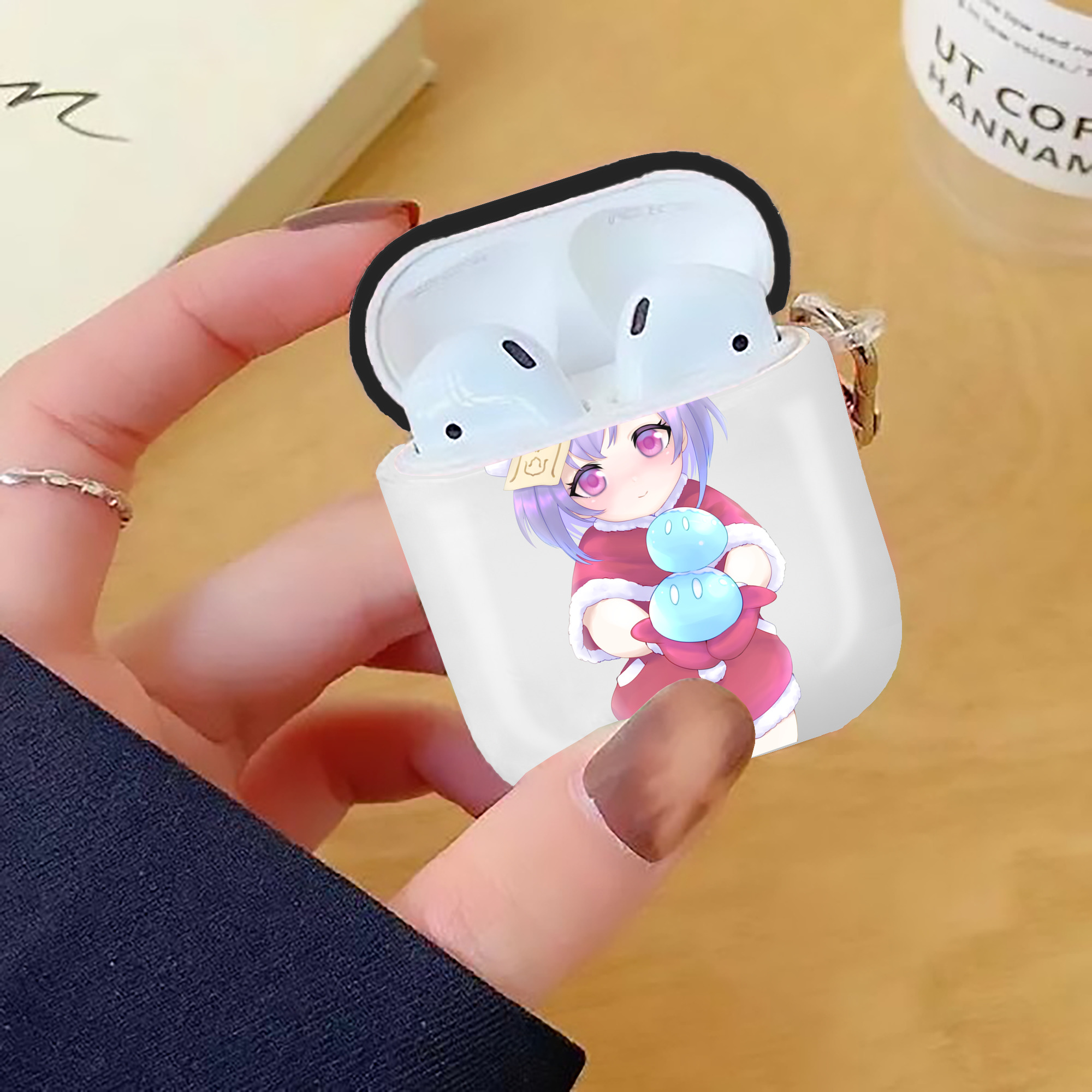 げんし神 七七 なな  genshin Nana AirPods 第2世代保護ケース ハードシェル ブラック 耐衝撃・防指紋・カラビナ付き