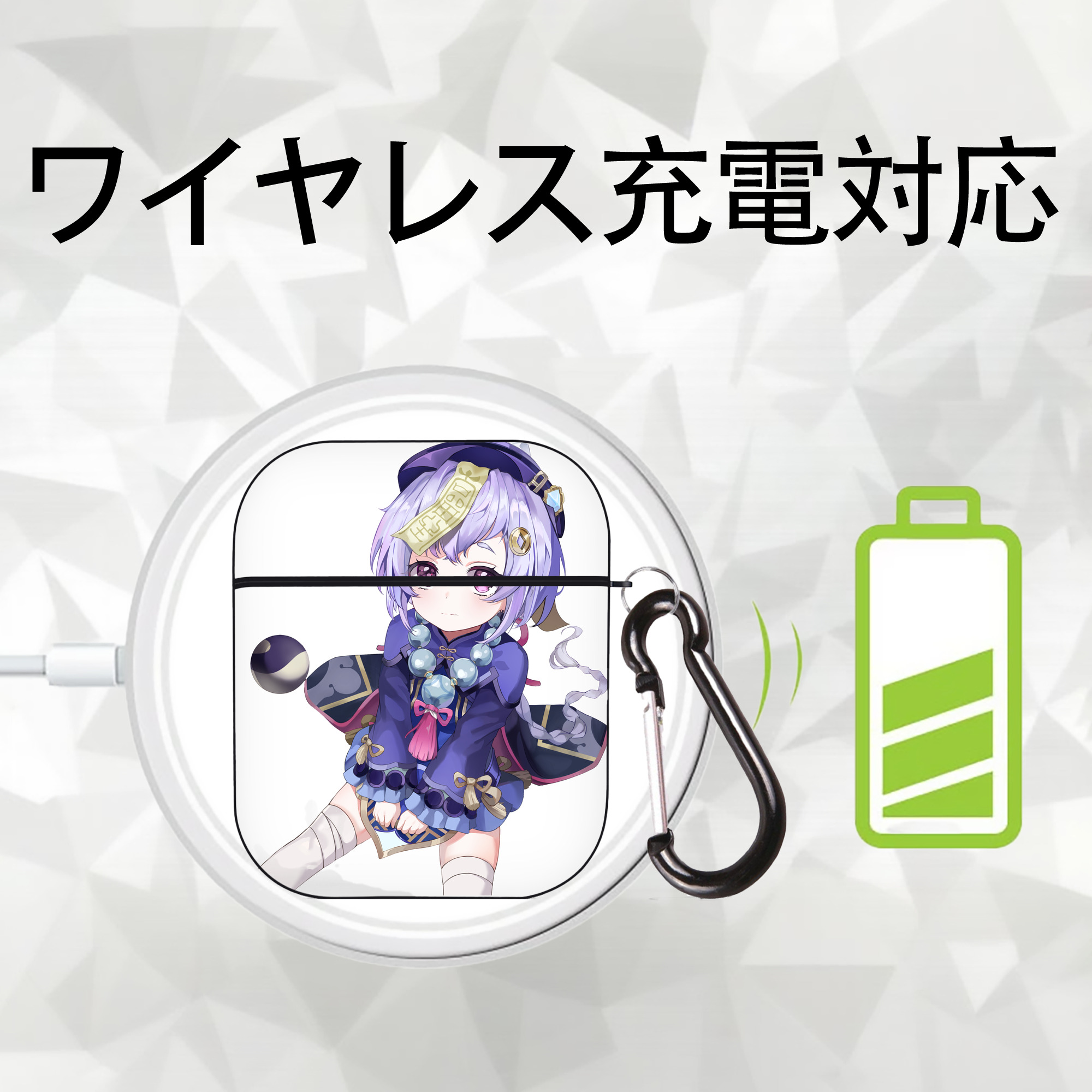 げんし神 七七 なな  genshin Nana AirPods 第2世代保護ケース ハードシェル ブラック 耐衝撃・防指紋・カラビナ付き