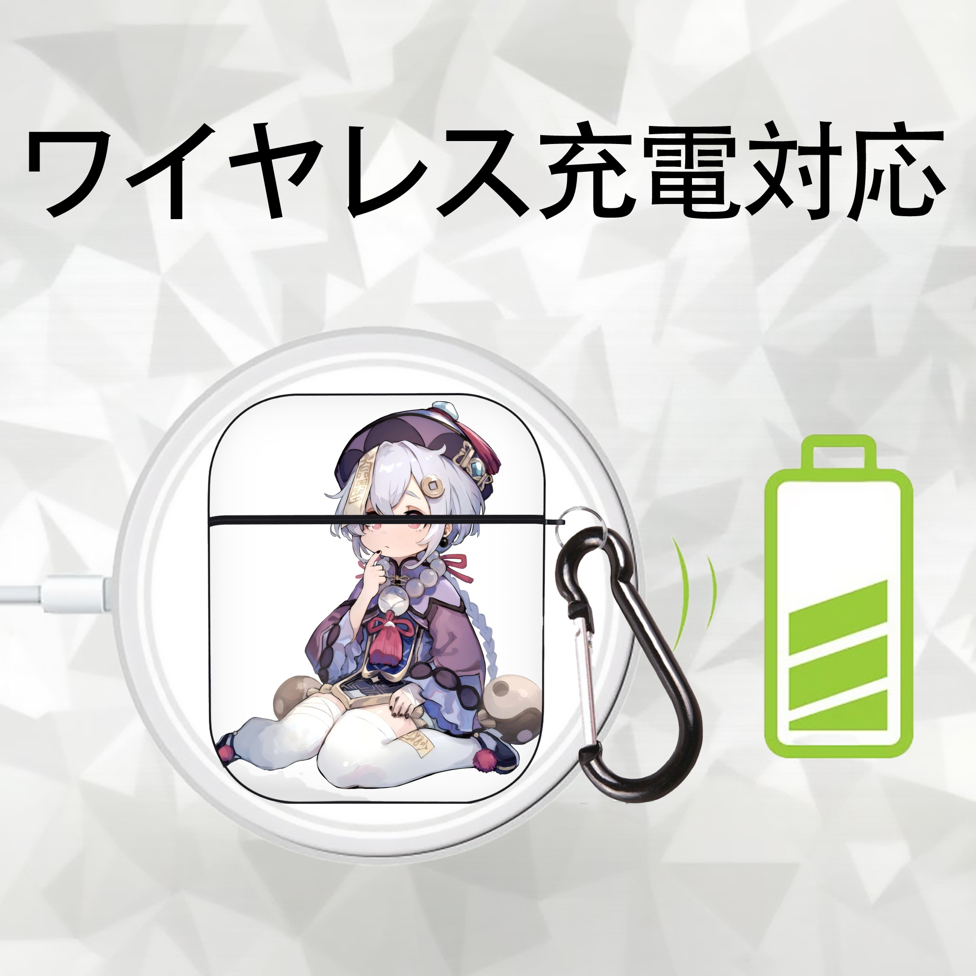 げんし神 七七 なな  genshin Nana AirPods 第2世代保護ケース ハードシェル ブラック 耐衝撃・防指紋・カラビナ付き