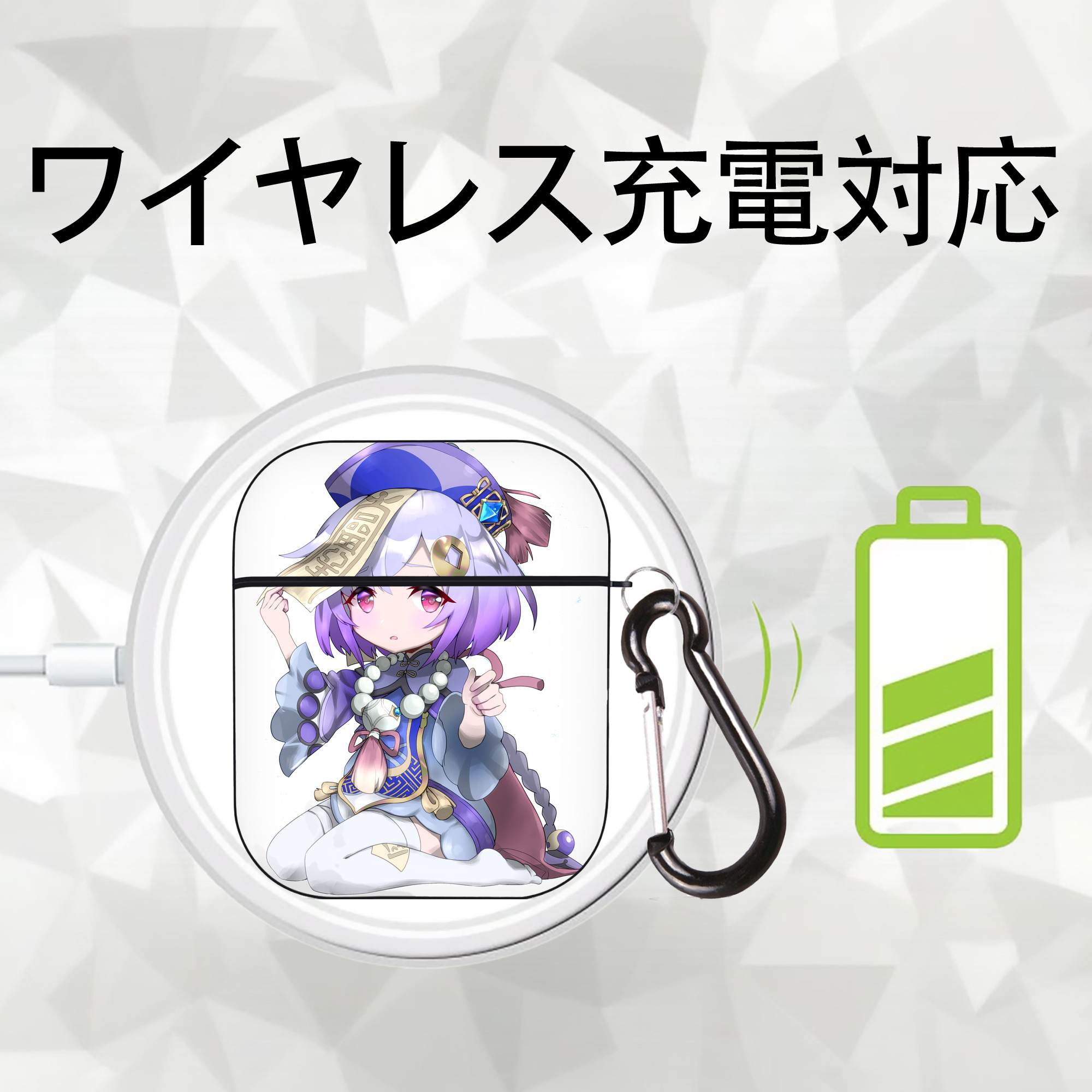 げんし神 七七 なな  genshin Nana AirPods 第2世代保護ケース ハードシェル ブラック 耐衝撃・防指紋・カラビナ付き