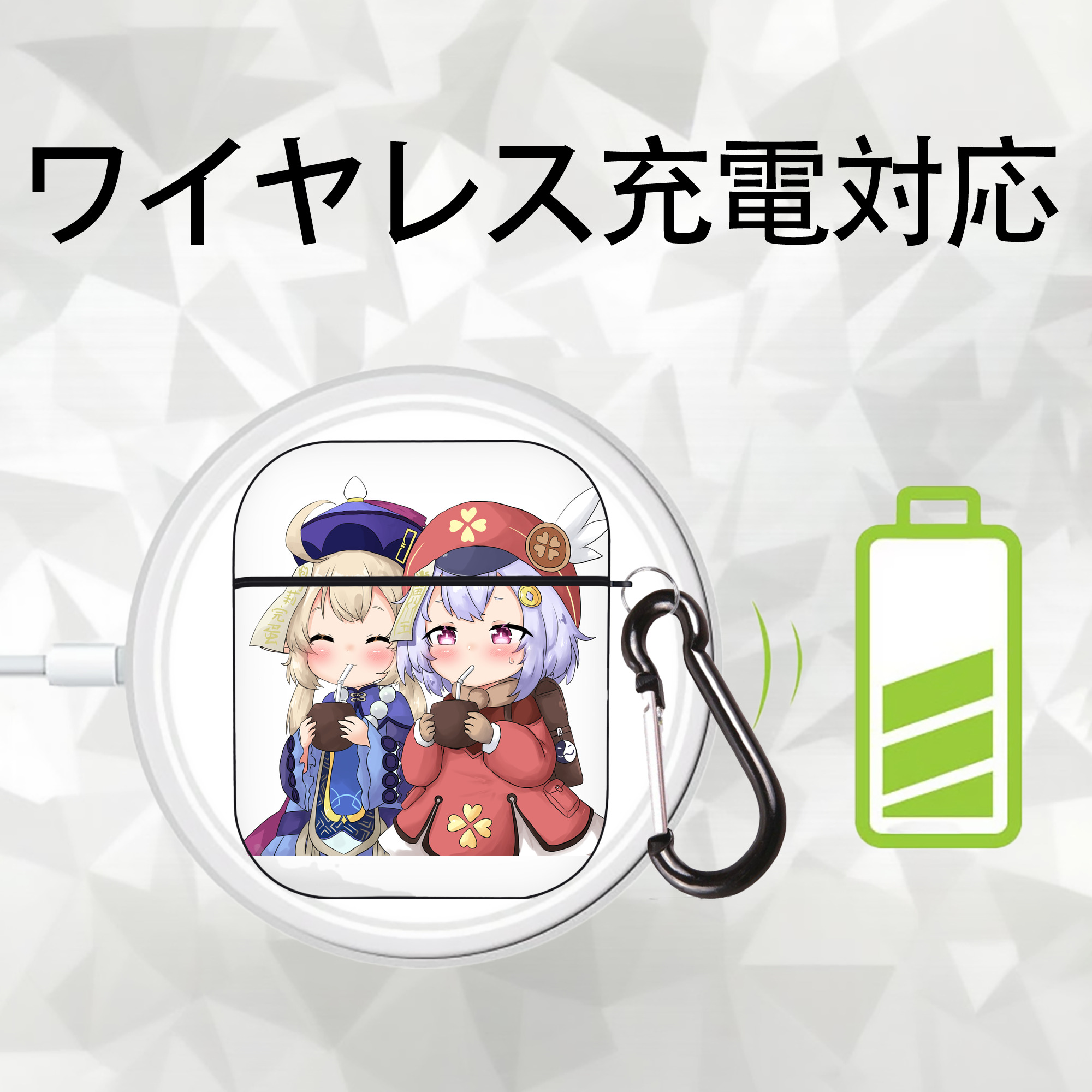 げんし神 七七 なな  genshin Nana AirPods 第2世代保護ケース ハードシェル ブラック 耐衝撃・防指紋・カラビナ付き