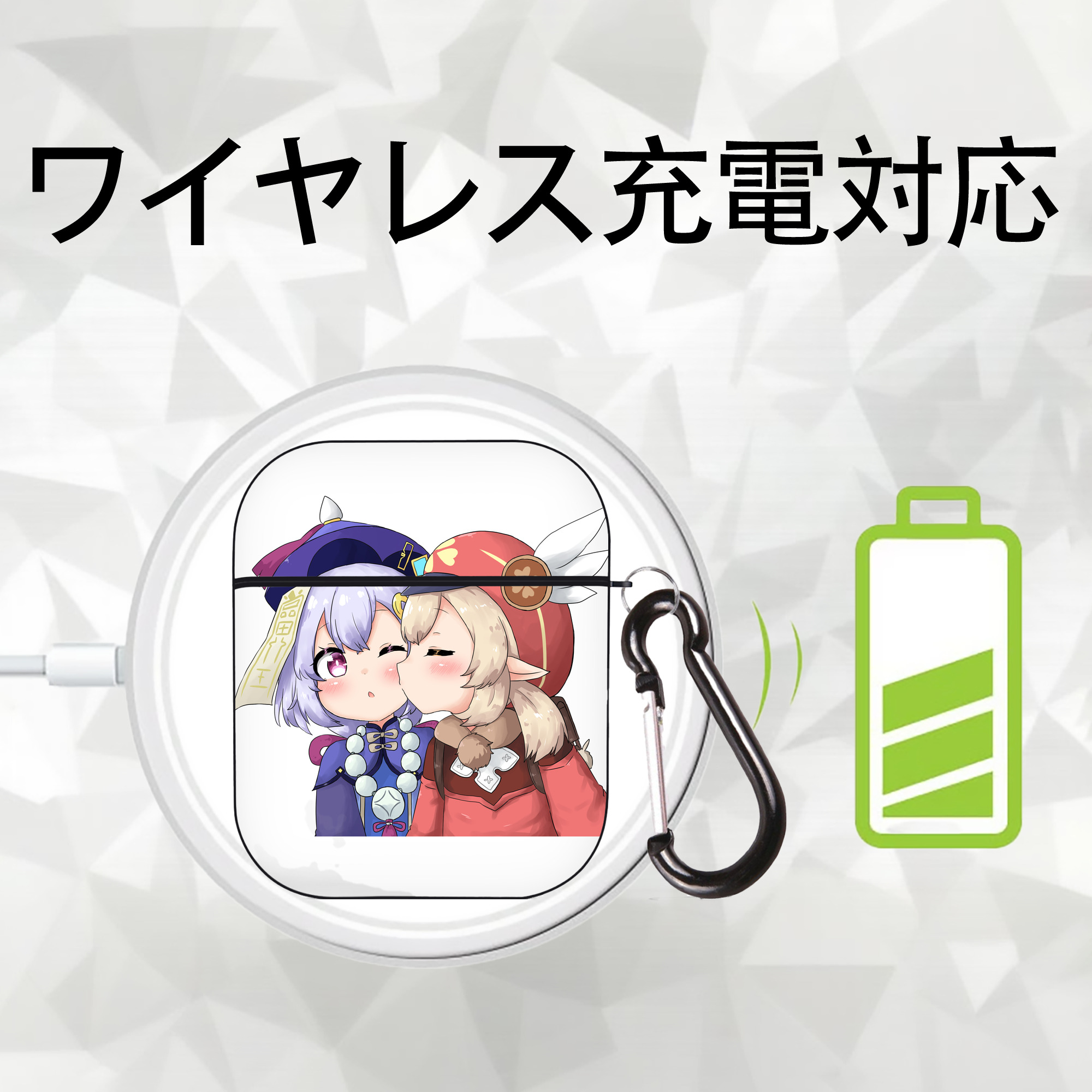 げんし神 七七 なな  genshin Nana AirPods 第2世代保護ケース ハードシェル ブラック 耐衝撃・防指紋・カラビナ付き