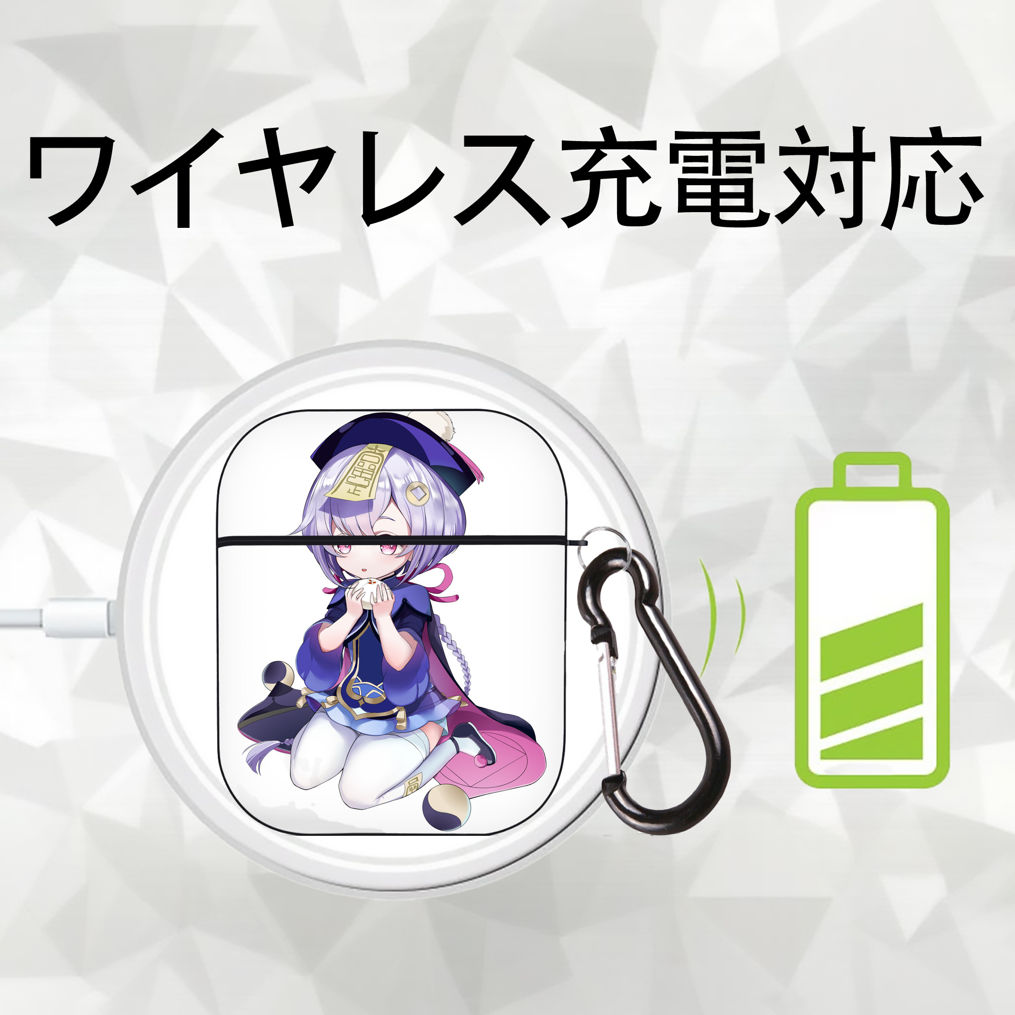 げんし神 七七 なな  genshin Nana AirPods 第2世代保護ケース ハードシェル ブラック 耐衝撃・防指紋・カラビナ付き