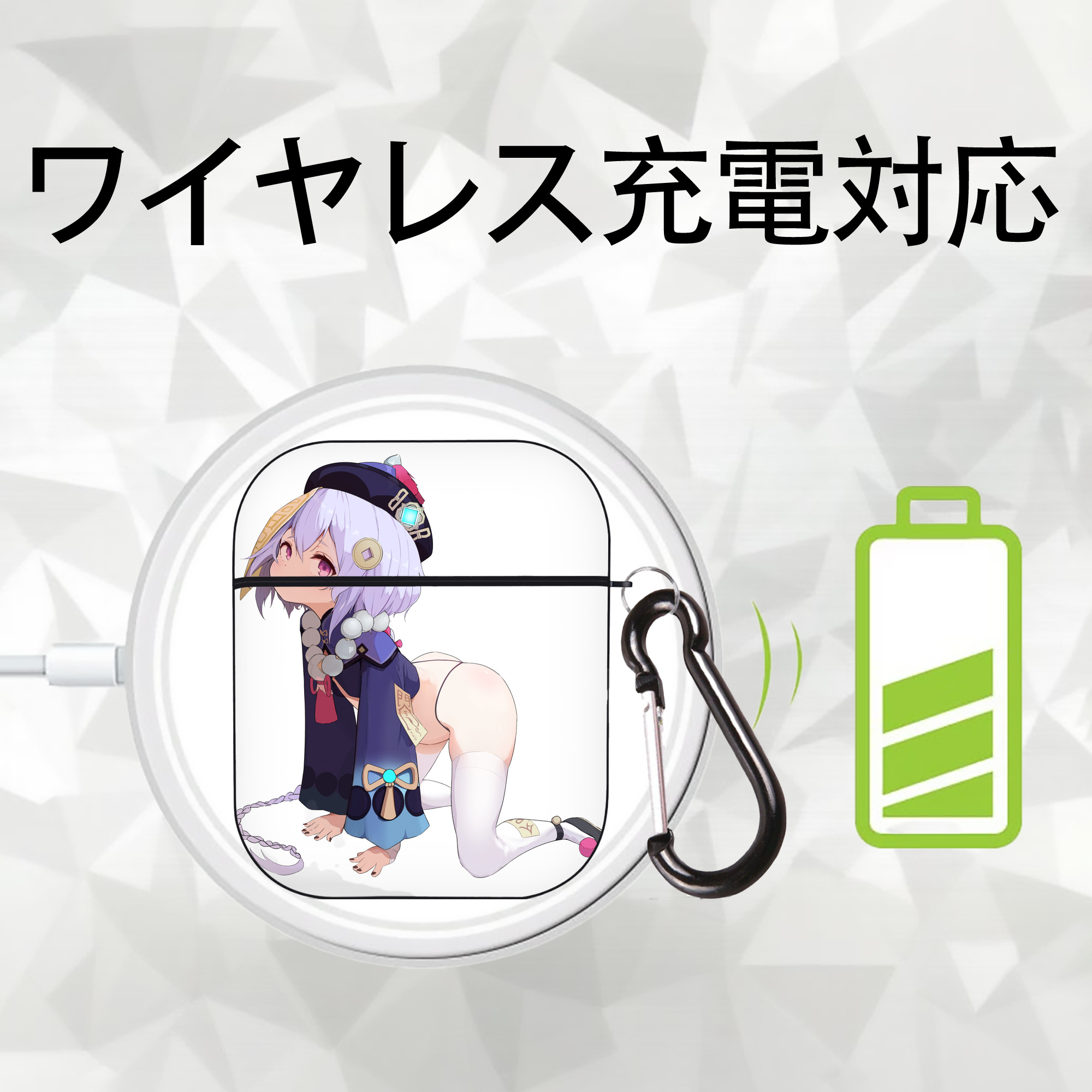 げんし神 七七 なな  genshin Nana AirPods 第2世代保護ケース ハードシェル ブラック 耐衝撃・防指紋・カラビナ付き