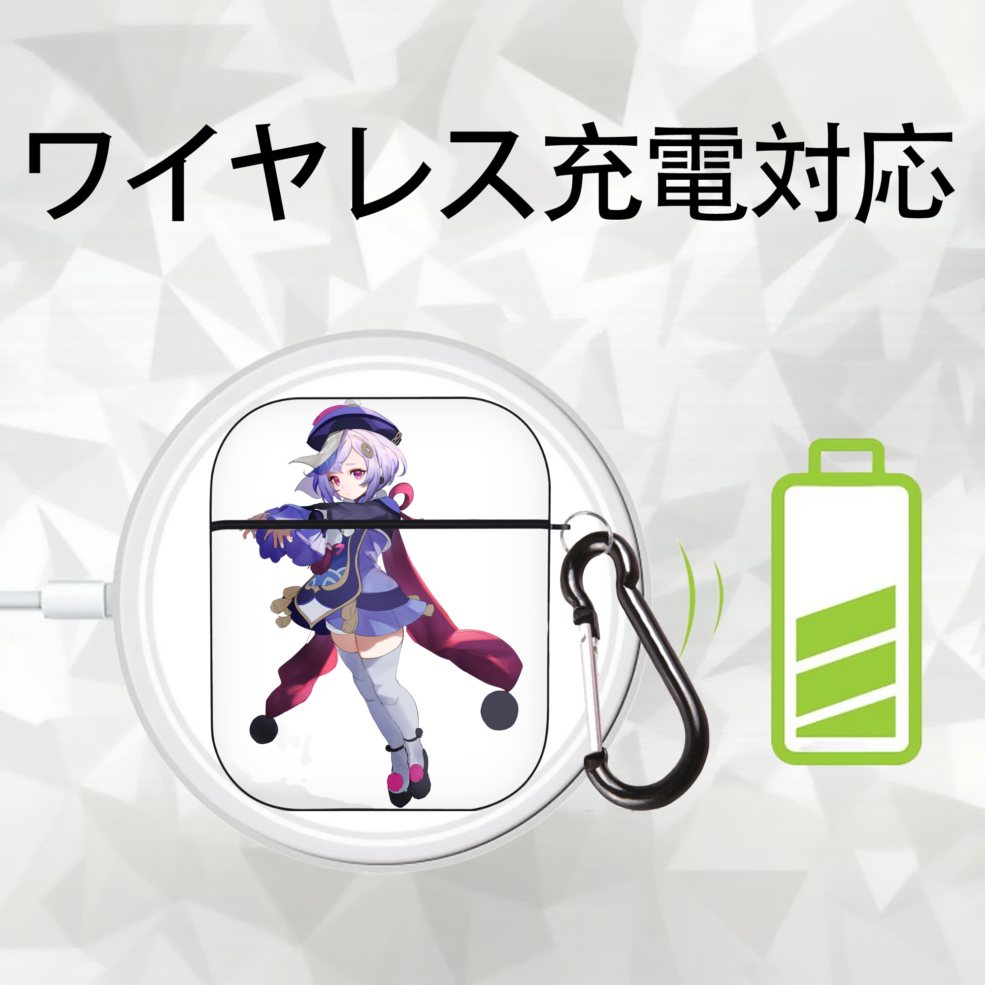 げんし神 七七 なな  genshin Nana AirPods 第2世代保護ケース ハードシェル ブラック 耐衝撃・防指紋・カラビナ付き