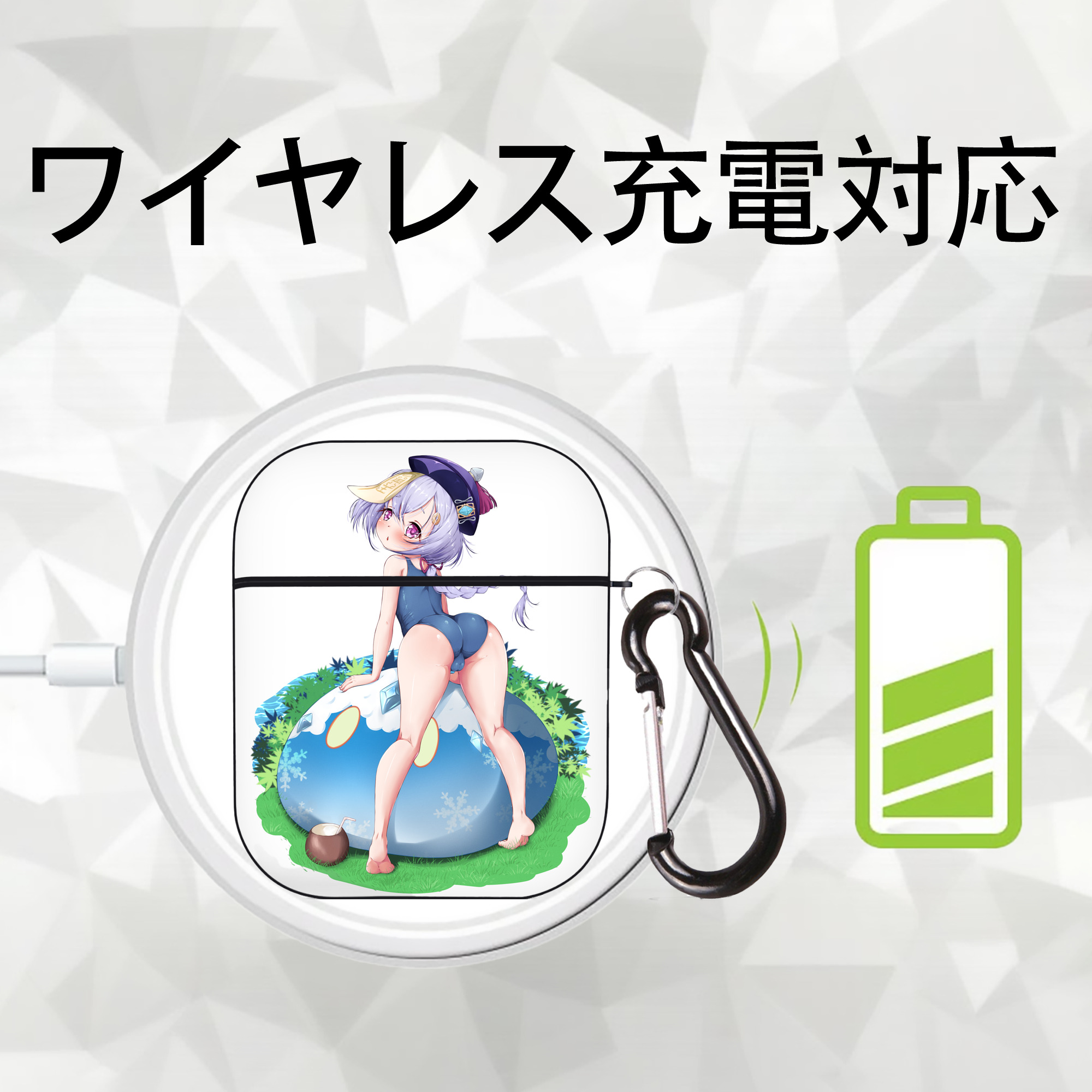 げんし神 七七 なな  genshin Nana AirPods 第2世代保護ケース ハードシェル ブラック 耐衝撃・防指紋・カラビナ付き