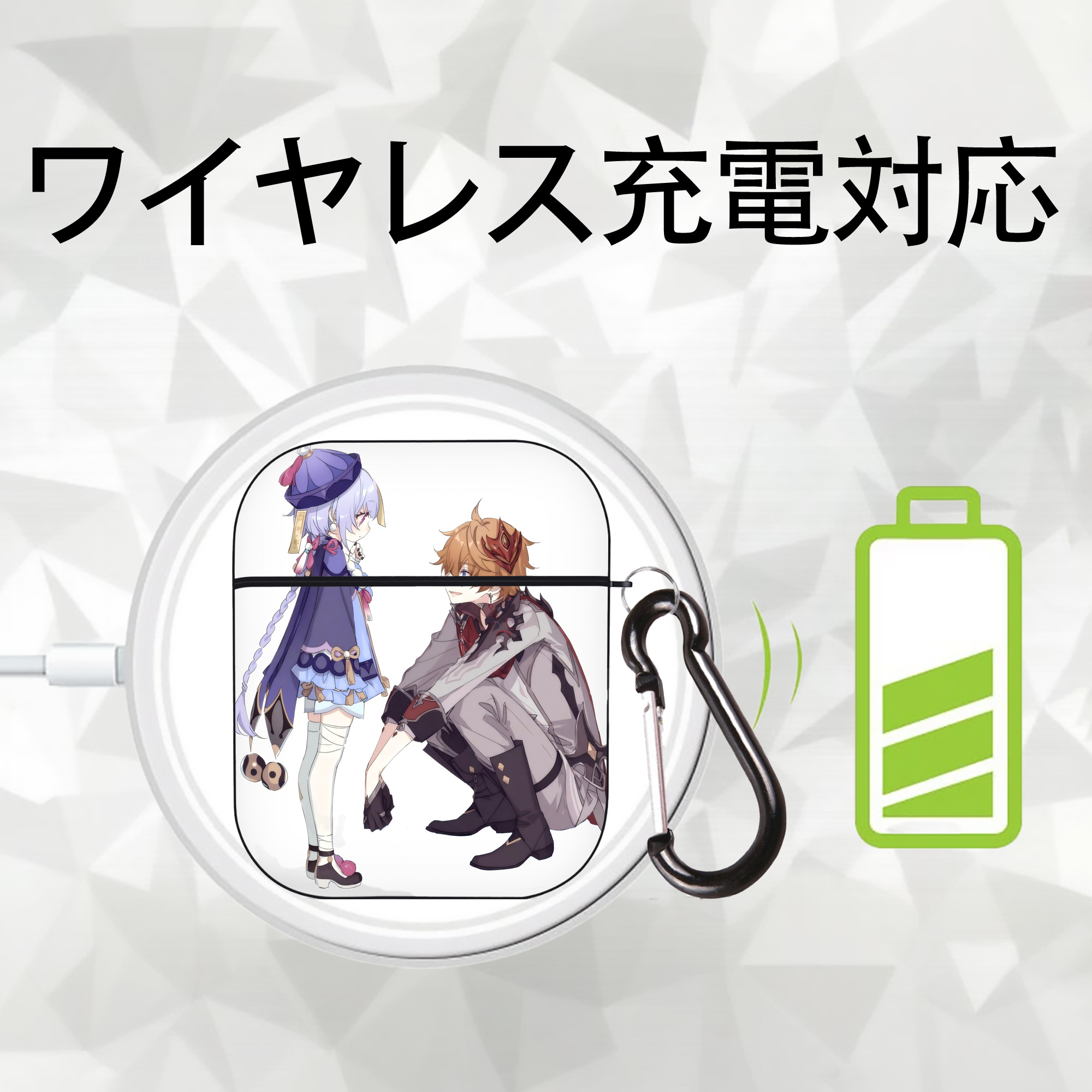 げんし神 七七 なな  genshin Nana AirPods 第2世代保護ケース ハードシェル ブラック 耐衝撃・防指紋・カラビナ付き