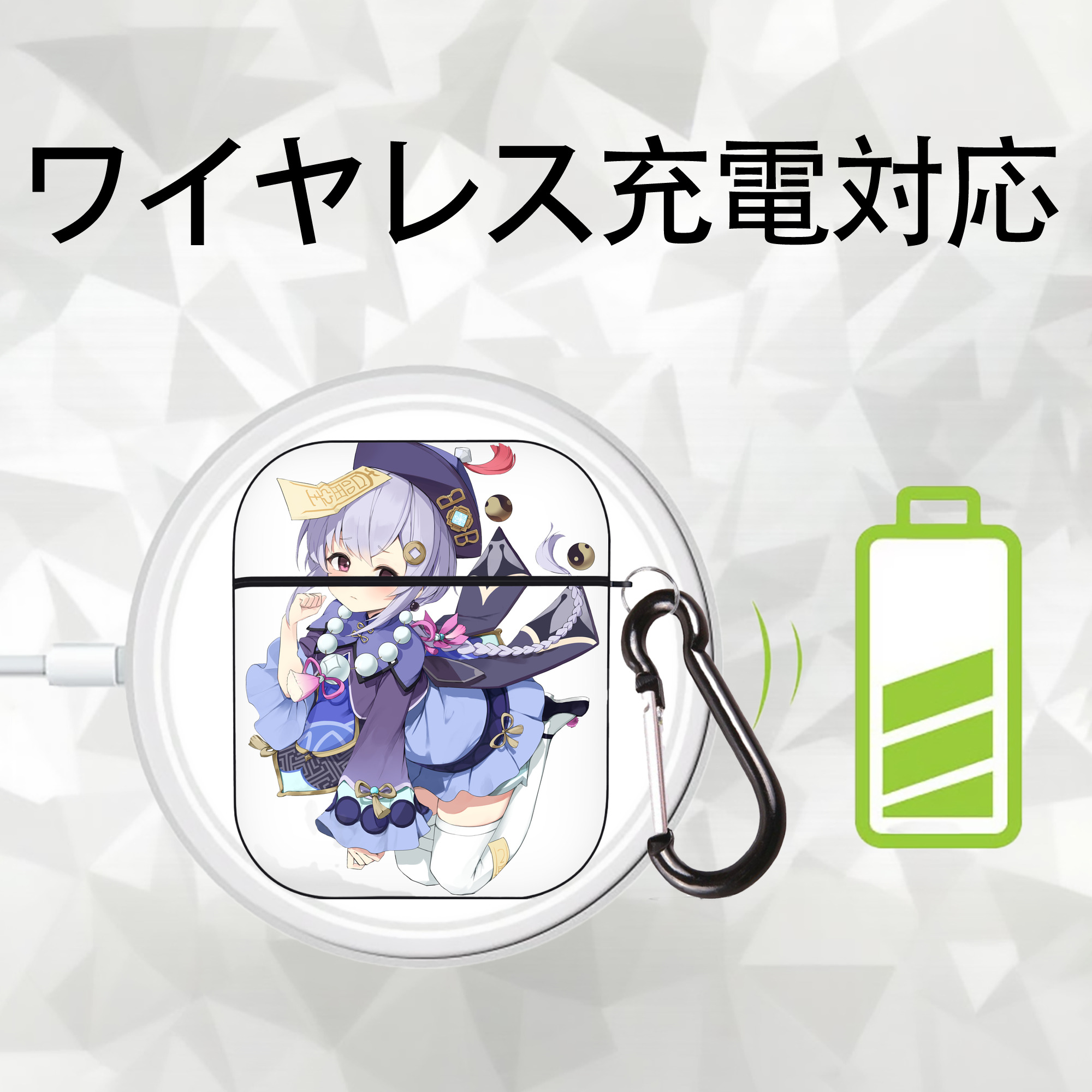げんし神 七七 なな  genshin Nana AirPods 第2世代保護ケース ハードシェル ブラック 耐衝撃・防指紋・カラビナ付き