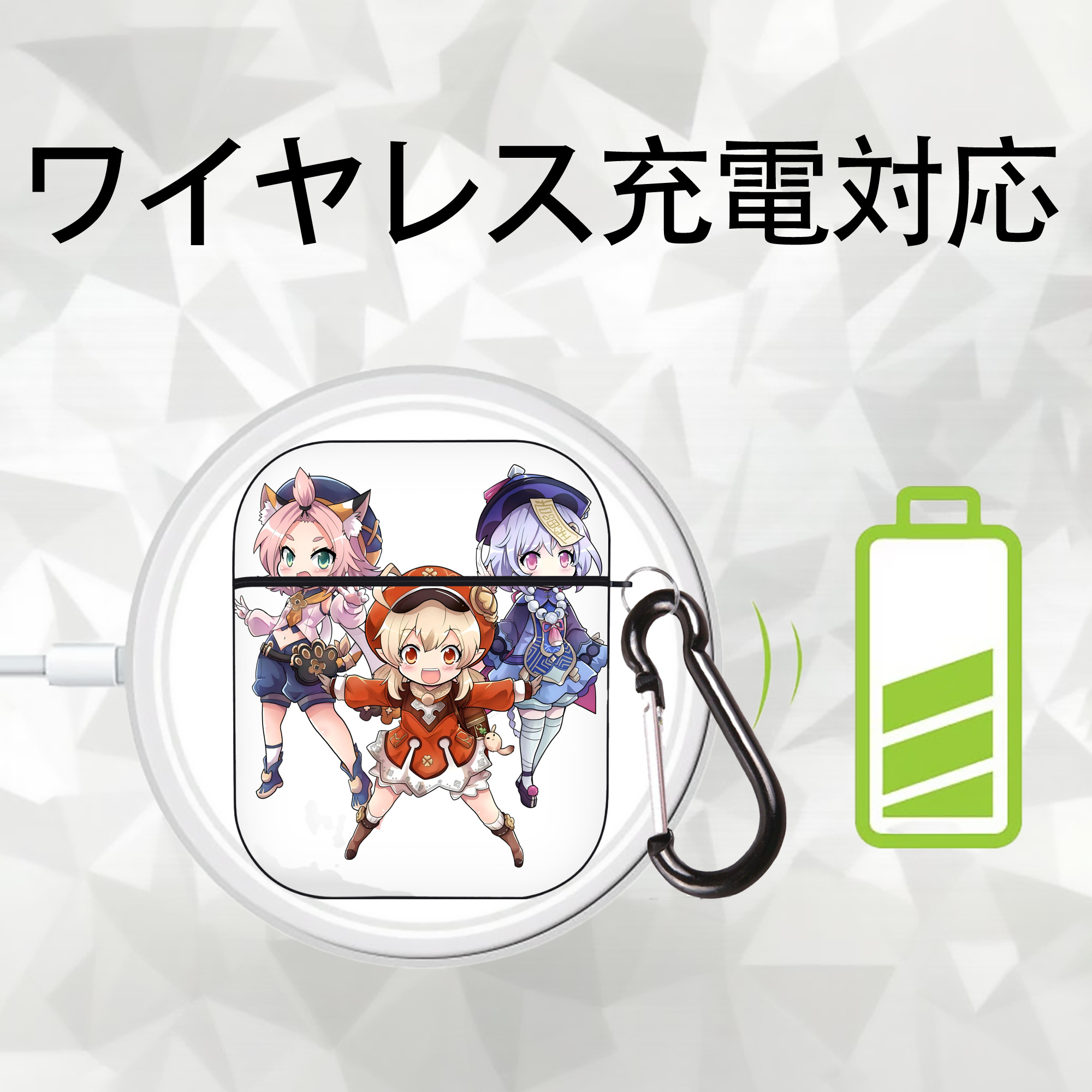 げんし神 七七 なな  genshin Nana AirPods 第2世代保護ケース ハードシェル ブラック 耐衝撃・防指紋・カラビナ付き