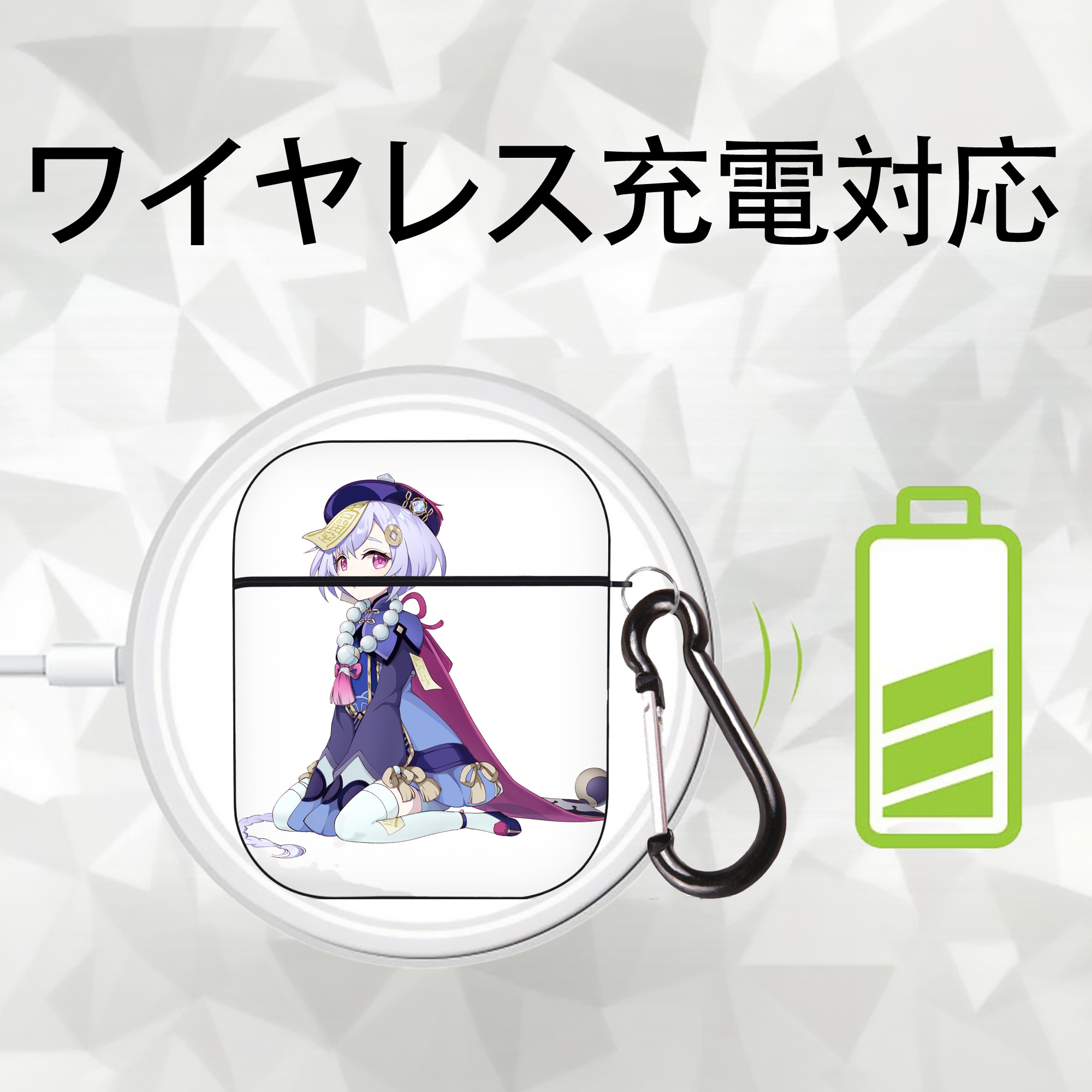 げんし神 七七 なな  genshin Nana AirPods 第2世代保護ケース ハードシェル ブラック 耐衝撃・防指紋・カラビナ付き
