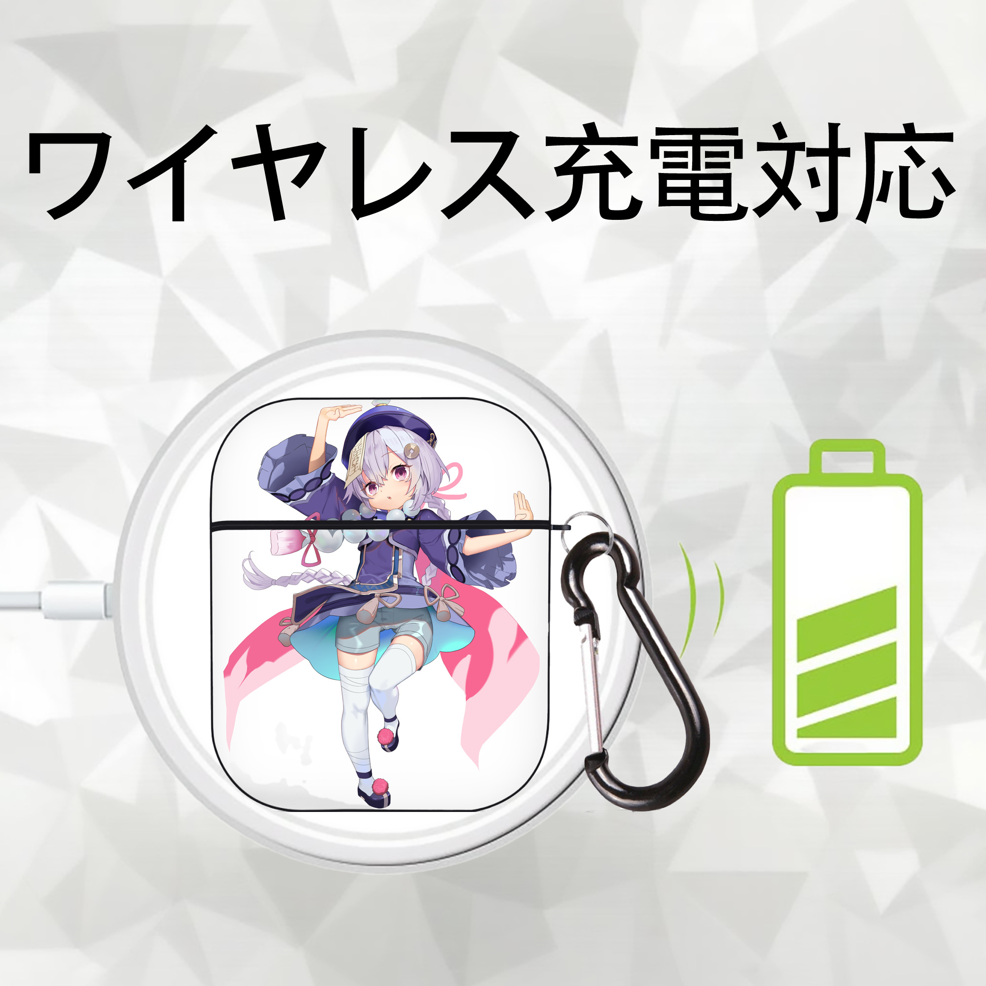 げんし神 七七 なな  genshin Nana AirPods 第2世代保護ケース ハードシェル ブラック 耐衝撃・防指紋・カラビナ付き