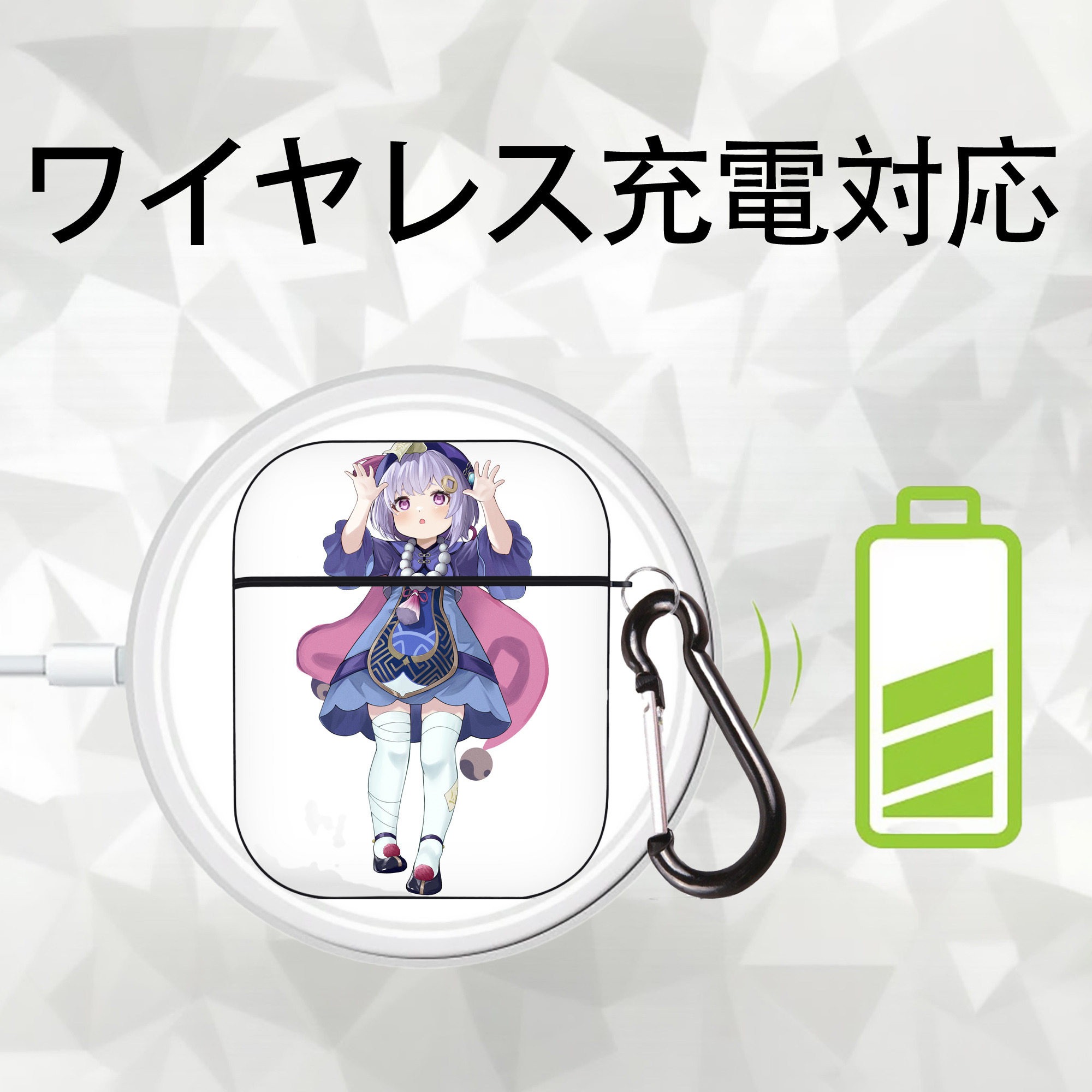 げんし神 七七 なな  genshin Nana AirPods 第2世代保護ケース ハードシェル ブラック 耐衝撃・防指紋・カラビナ付き
