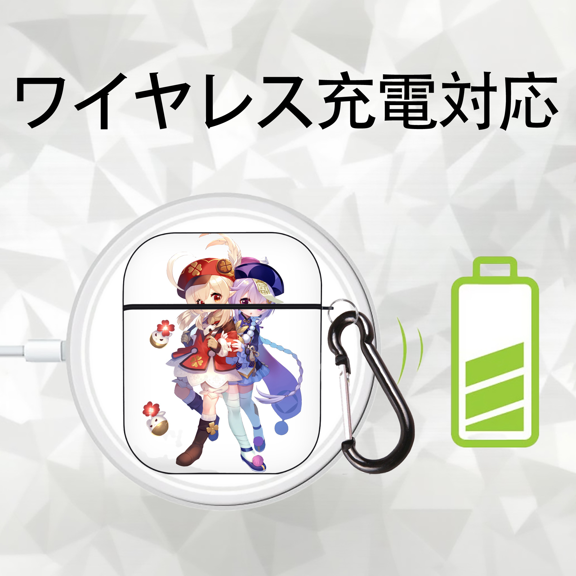 げんし神 七七 なな  genshin Nana AirPods 第2世代保護ケース ハードシェル ブラック 耐衝撃・防指紋・カラビナ付き