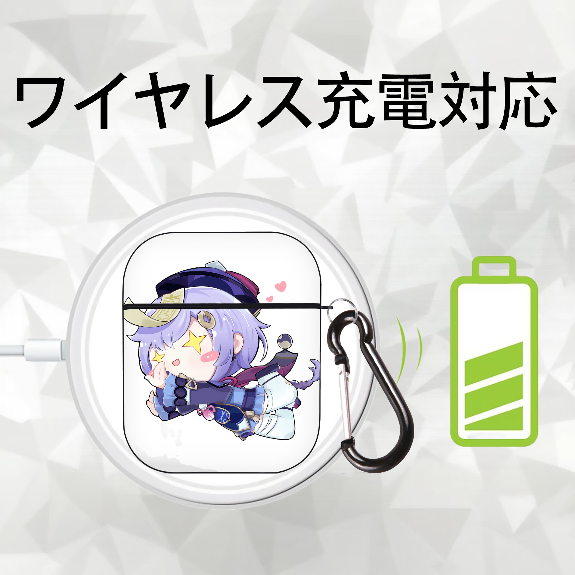げんし神 七七 なな  genshin Nana AirPods 第2世代保護ケース ハードシェル ブラック 耐衝撃・防指紋・カラビナ付き