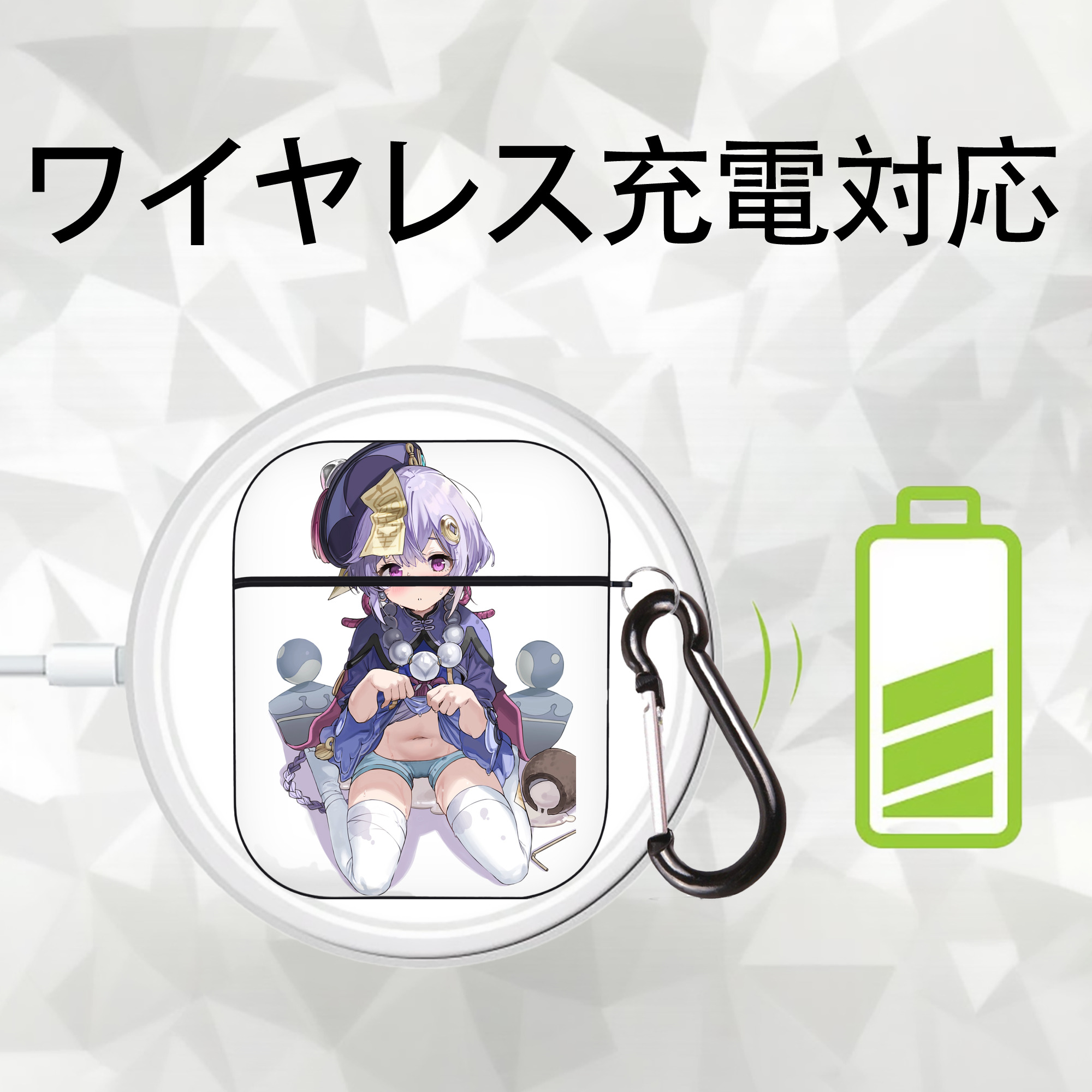 げんし神 七七 なな  genshin Nana AirPods 第2世代保護ケース ハードシェル ブラック 耐衝撃・防指紋・カラビナ付き
