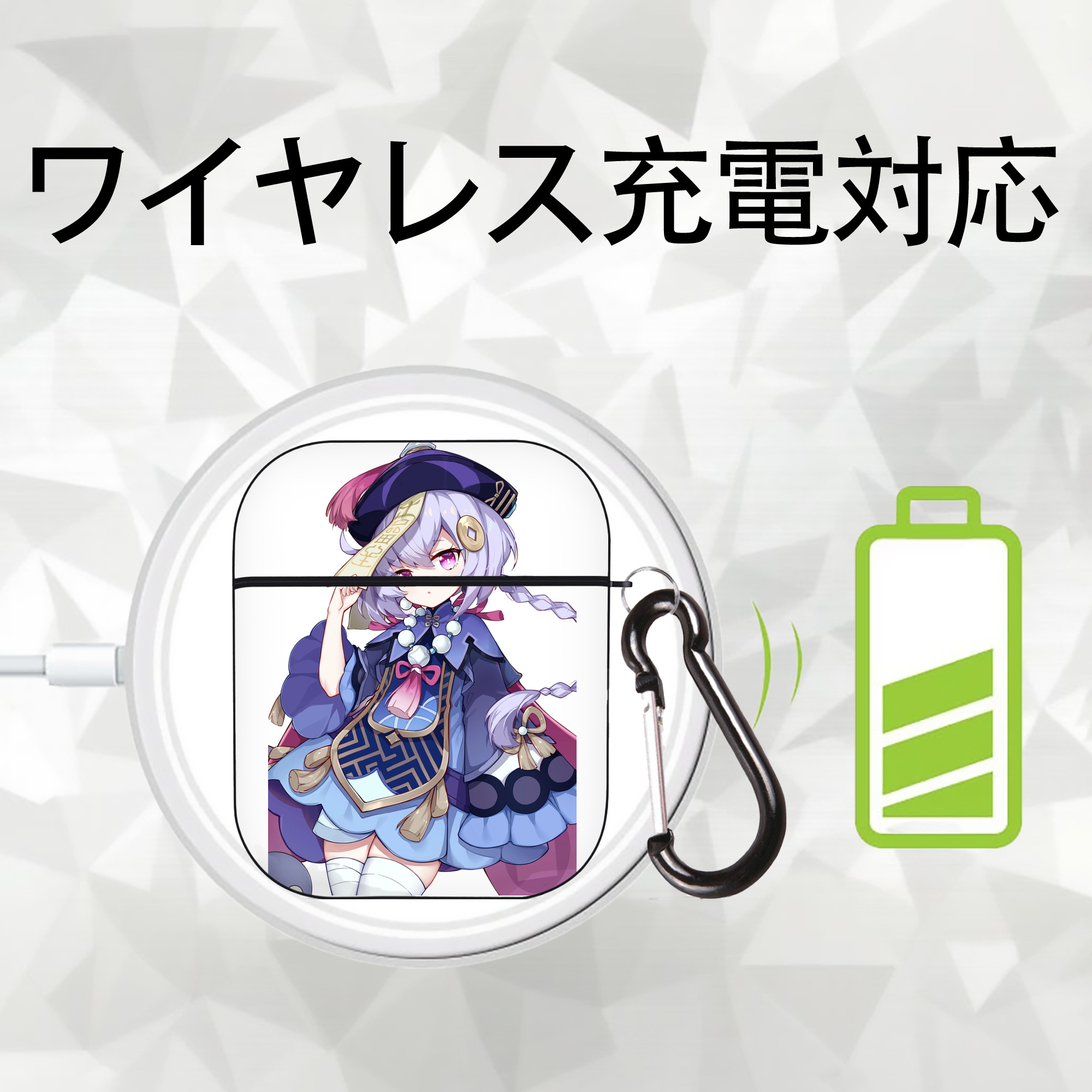 げんし神 七七 なな  genshin Nana AirPods 第2世代保護ケース ハードシェル ブラック 耐衝撃・防指紋・カラビナ付き