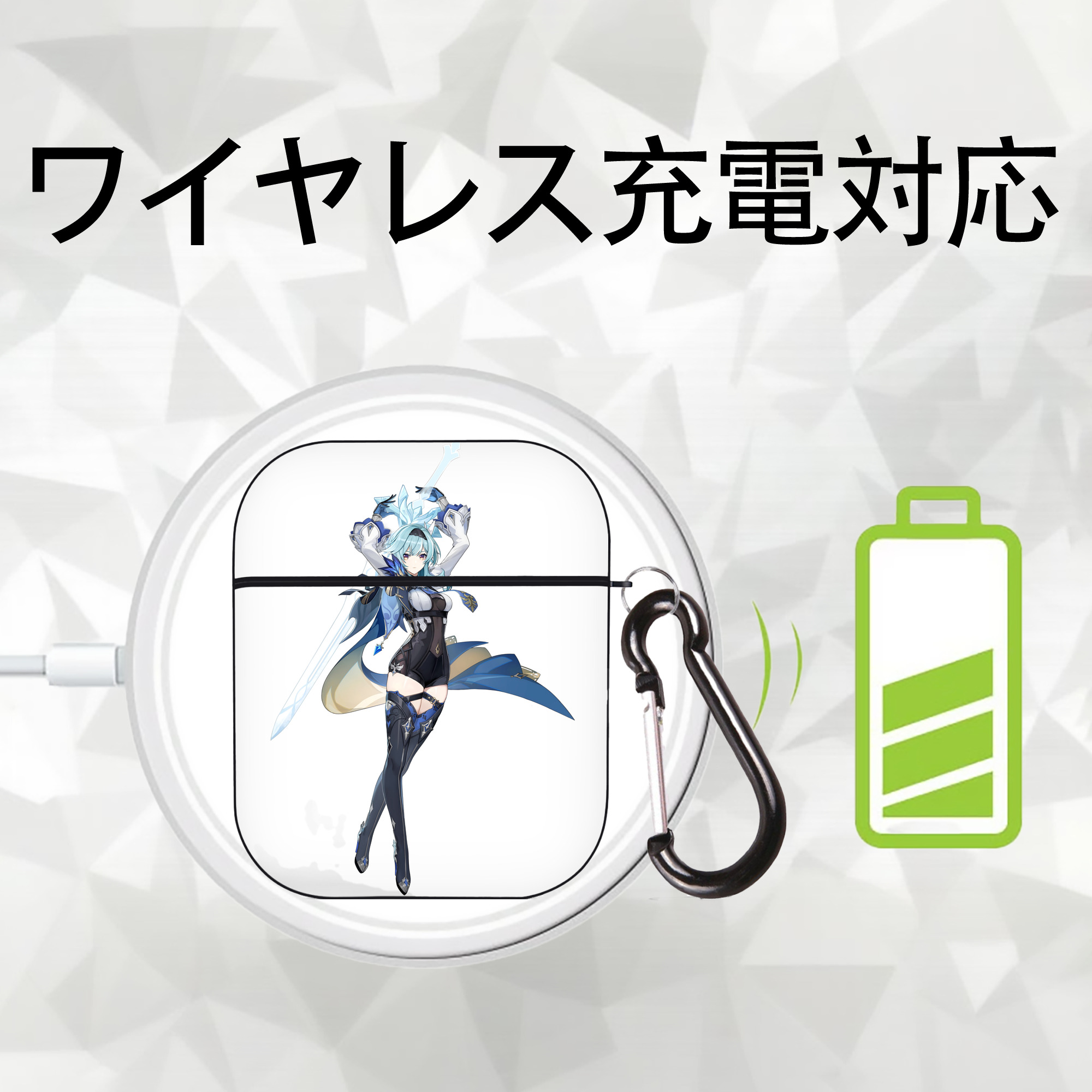 げんし神 优菈 ゆうら genshin Yūra AirPods 第2世代保護ケース ハードシェル ブラック 耐衝撃・防指紋・カラビナ付き