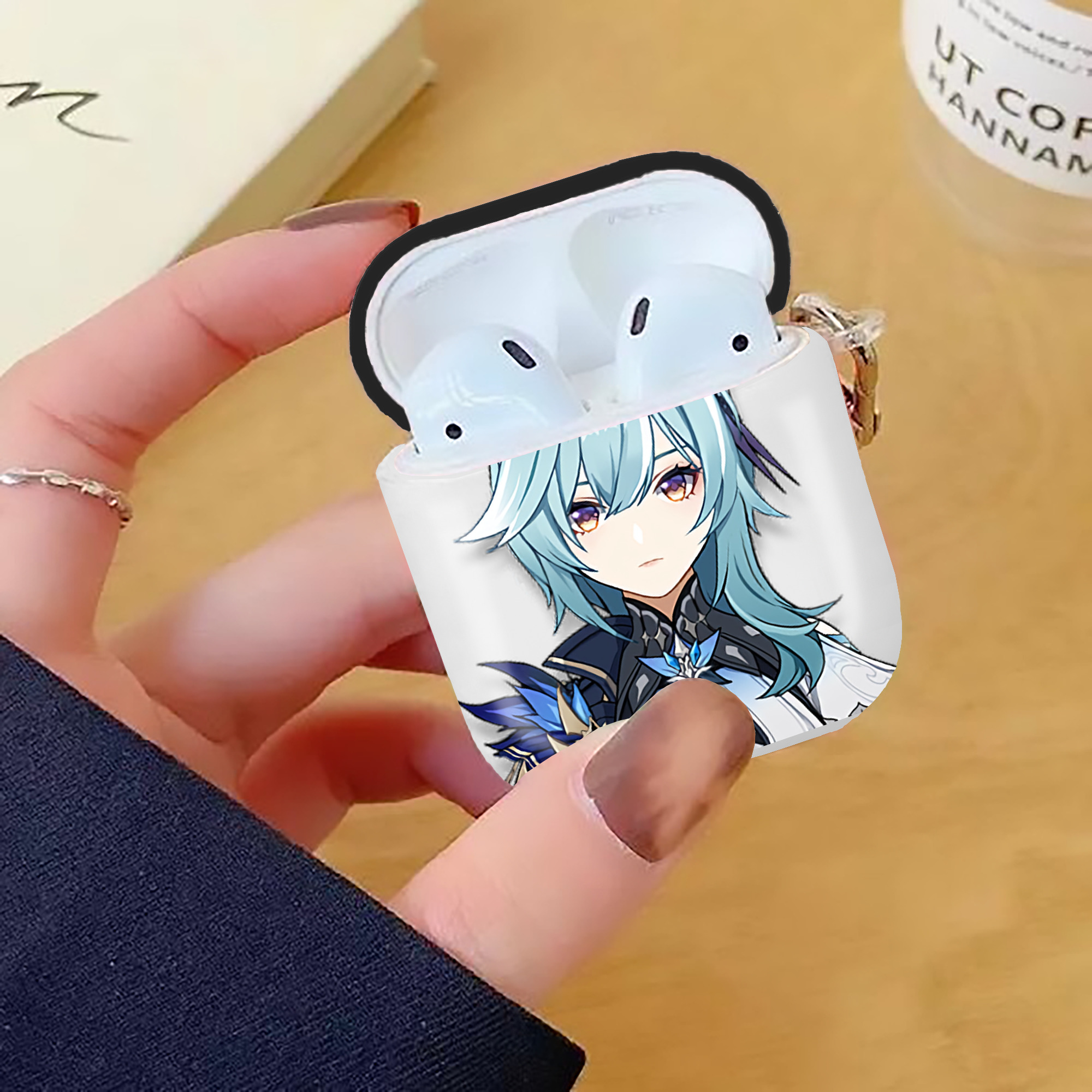 げんし神 优菈 ゆうら genshin Yūra AirPods 第2世代保護ケース ハードシェル ブラック 耐衝撃・防指紋・カラビナ付き