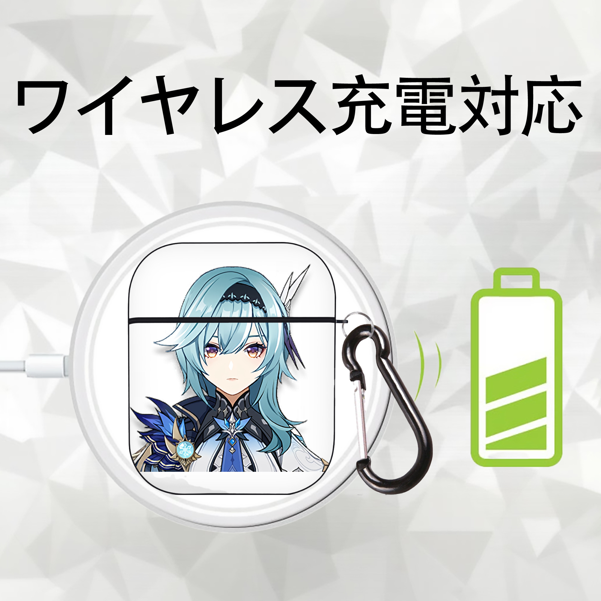 げんし神 优菈 ゆうら genshin Yūra AirPods 第2世代保護ケース ハードシェル ブラック 耐衝撃・防指紋・カラビナ付き