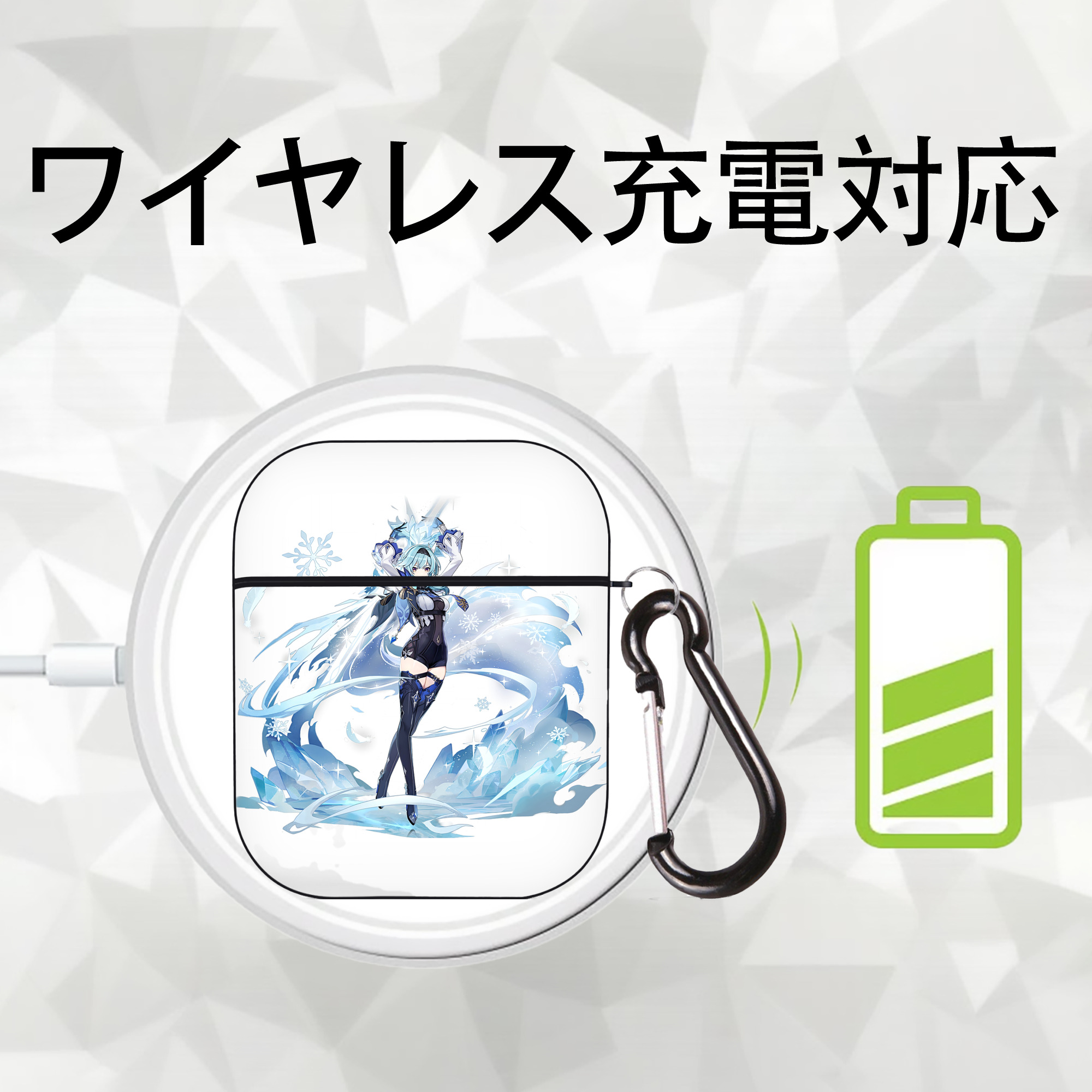 げんし神 优菈 ゆうら genshin Yūra AirPods 第2世代保護ケース ハードシェル ブラック 耐衝撃・防指紋・カラビナ付き