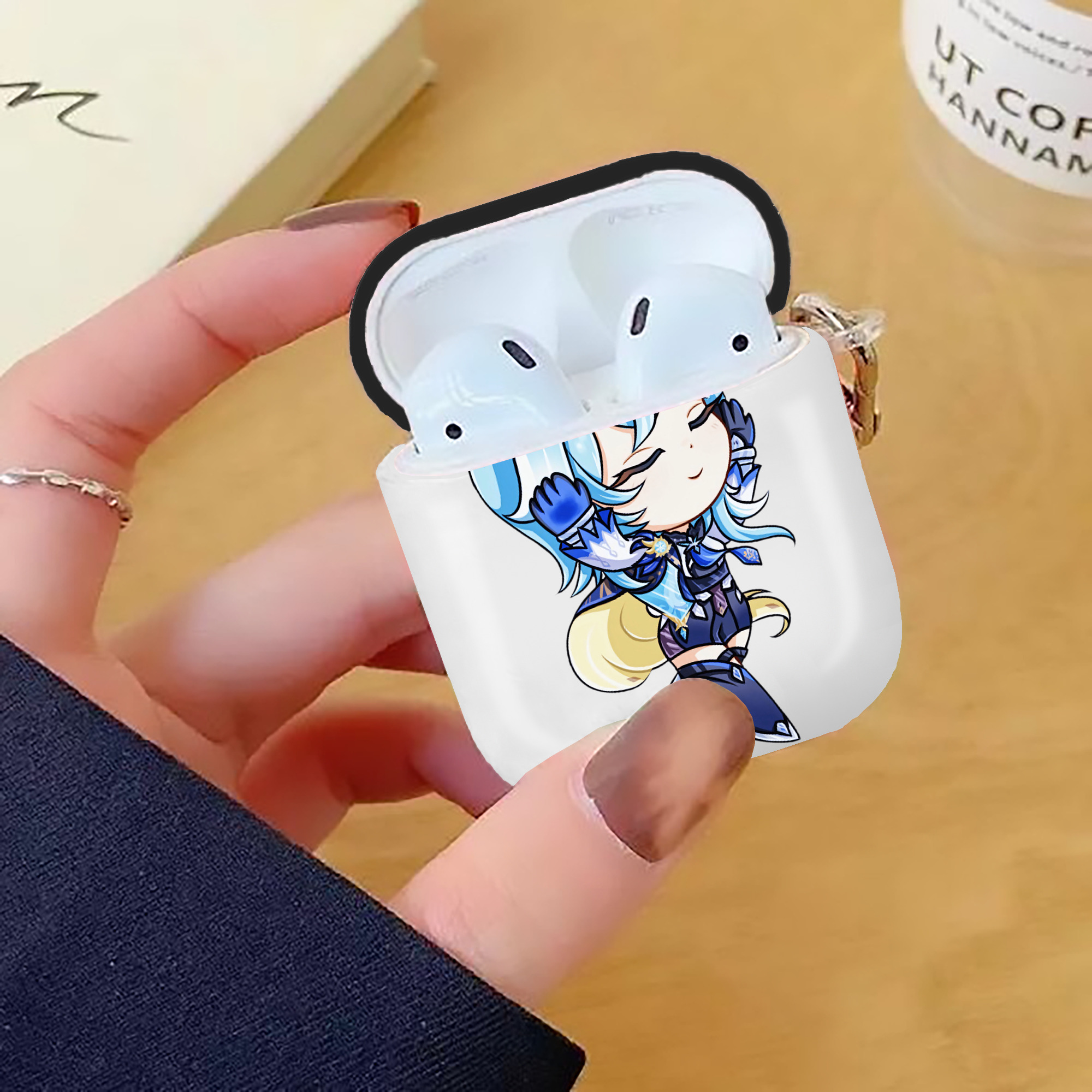 げんし神 优菈 ゆうら genshin Yūra AirPods 第2世代保護ケース ハードシェル ブラック 耐衝撃・防指紋・カラビナ付き