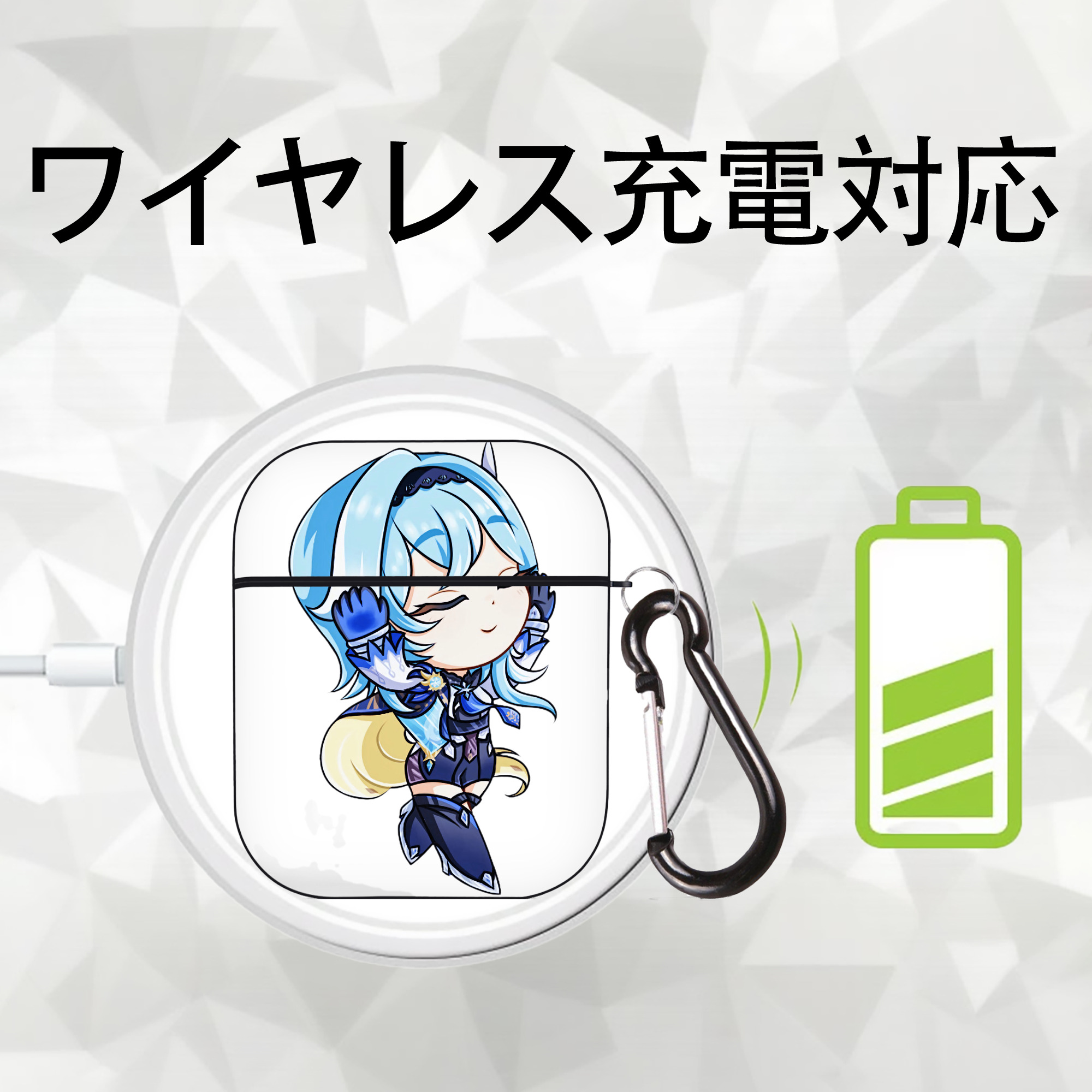 げんし神 优菈 ゆうら genshin Yūra AirPods 第2世代保護ケース ハードシェル ブラック 耐衝撃・防指紋・カラビナ付き
