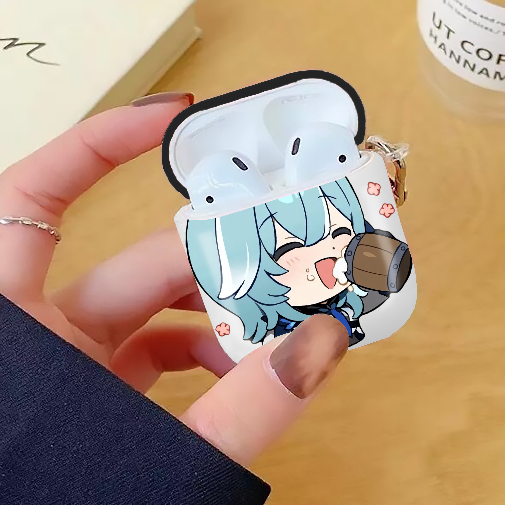 げんし神 优菈 ゆうら genshin Yūra AirPods 第2世代保護ケース ハードシェル ブラック 耐衝撃・防指紋・カラビナ付き