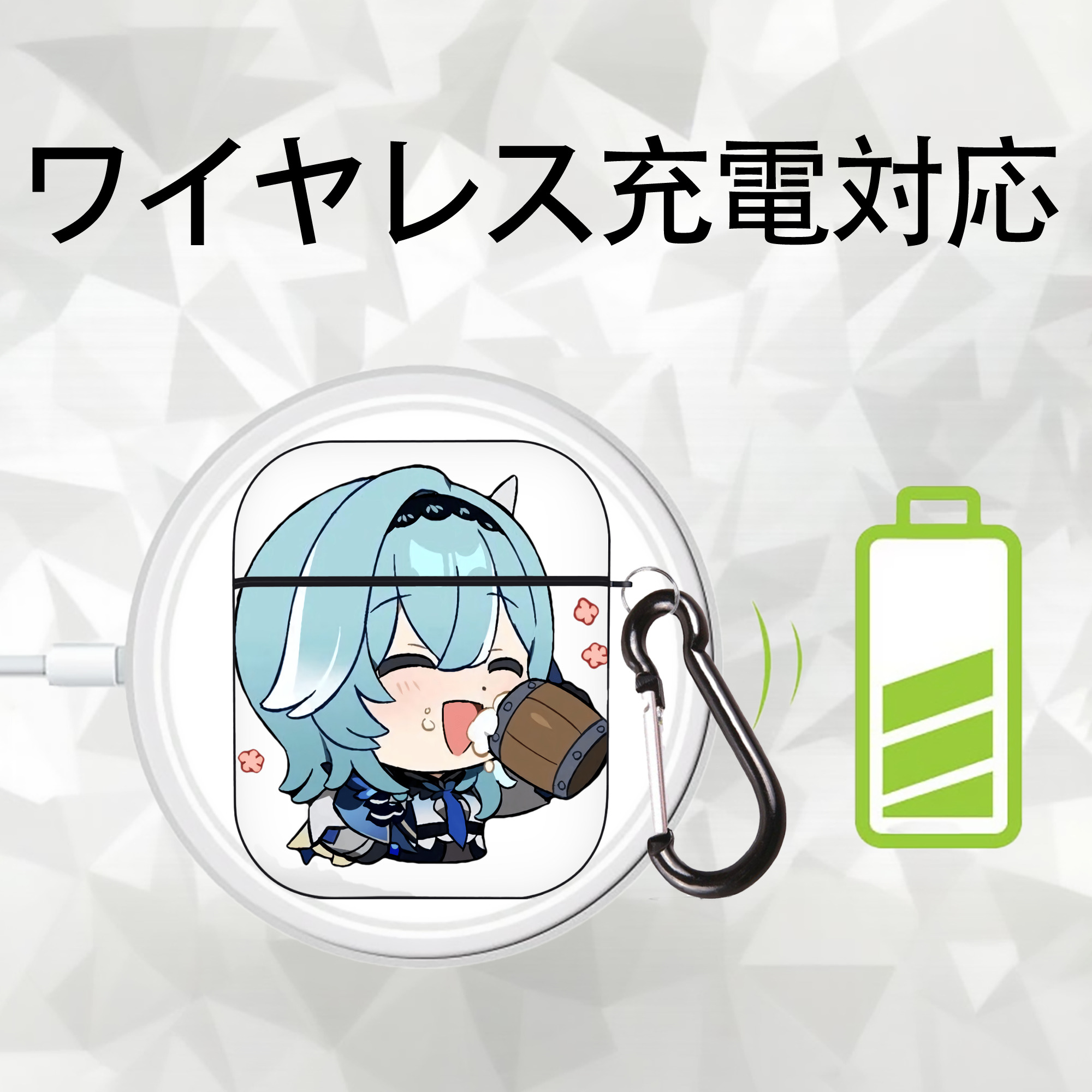 げんし神 优菈 ゆうら genshin Yūra AirPods 第2世代保護ケース ハードシェル ブラック 耐衝撃・防指紋・カラビナ付き