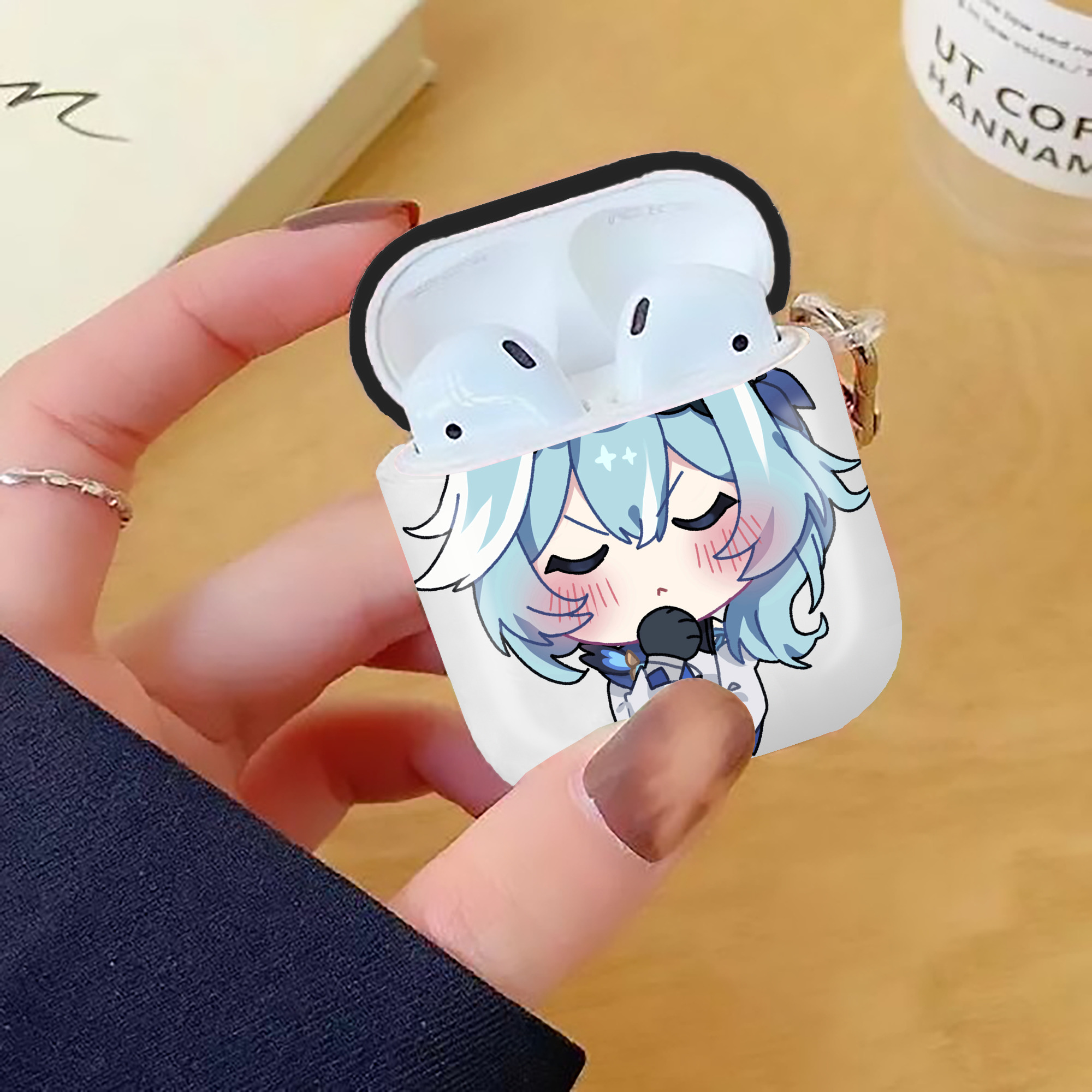 げんし神 优菈 ゆうら genshin Yūra AirPods 第2世代保護ケース ハードシェル ブラック 耐衝撃・防指紋・カラビナ付き