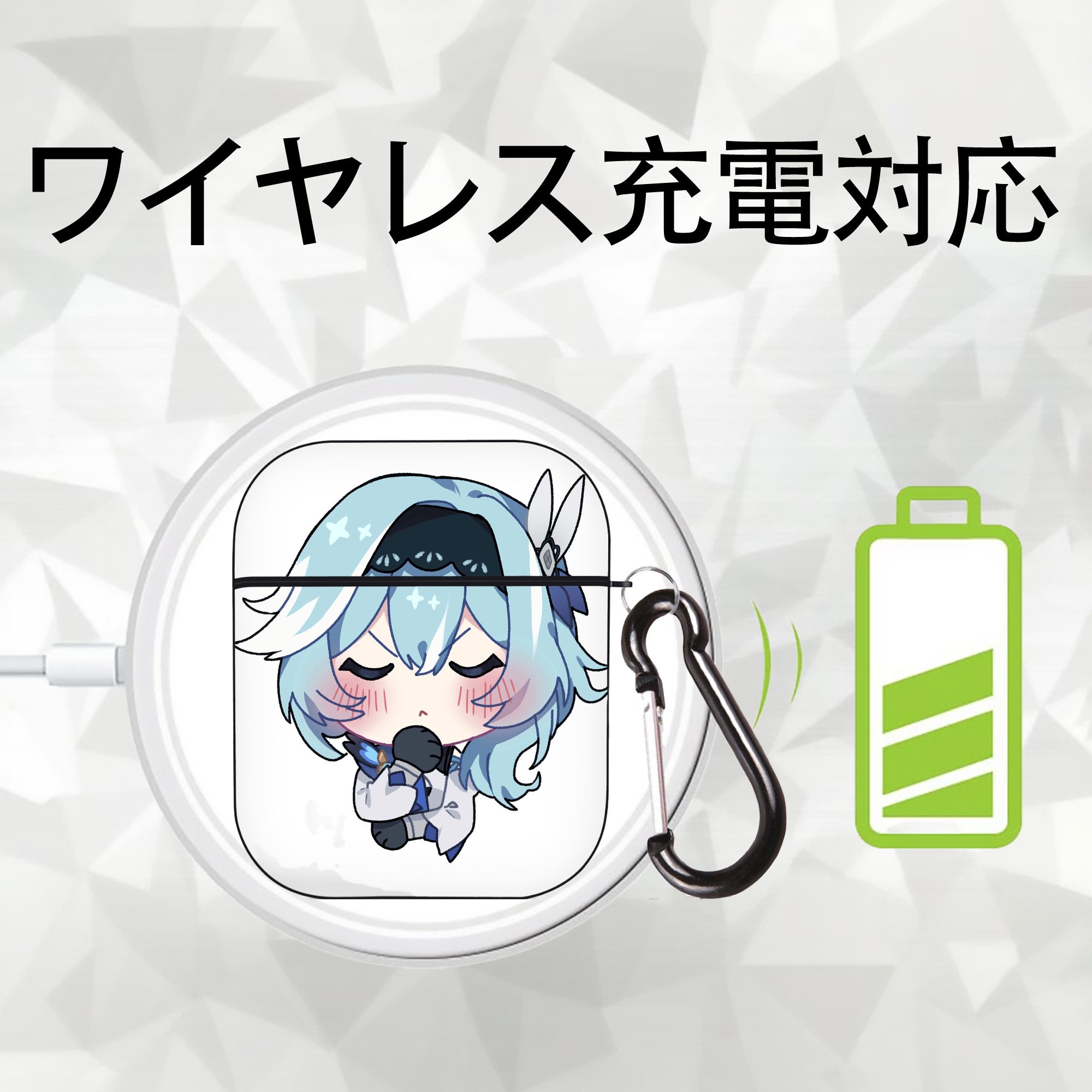 げんし神 优菈 ゆうら genshin Yūra AirPods 第2世代保護ケース ハードシェル ブラック 耐衝撃・防指紋・カラビナ付き