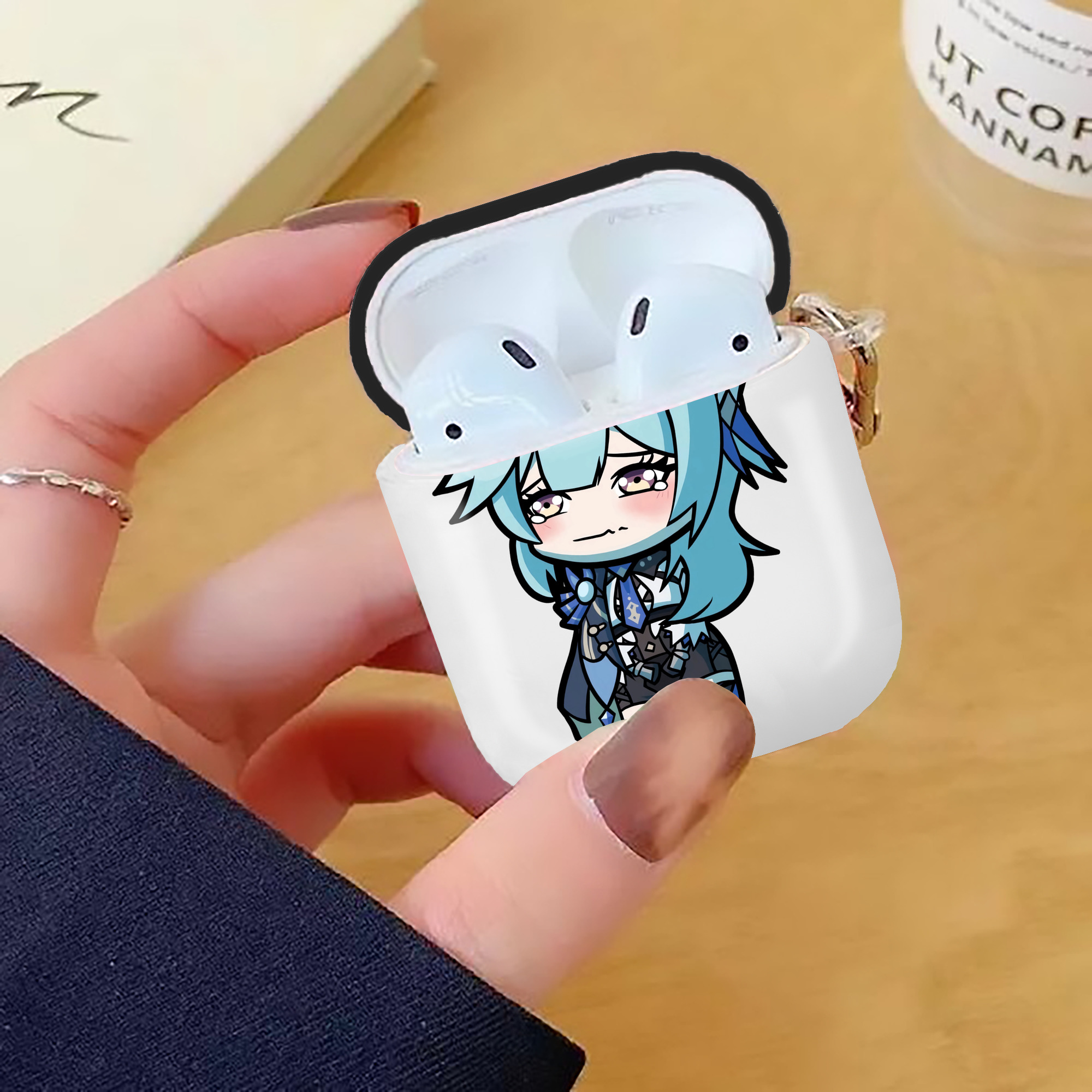 げんし神 优菈 ゆうら genshin Yūra AirPods 第2世代保護ケース ハードシェル ブラック 耐衝撃・防指紋・カラビナ付き