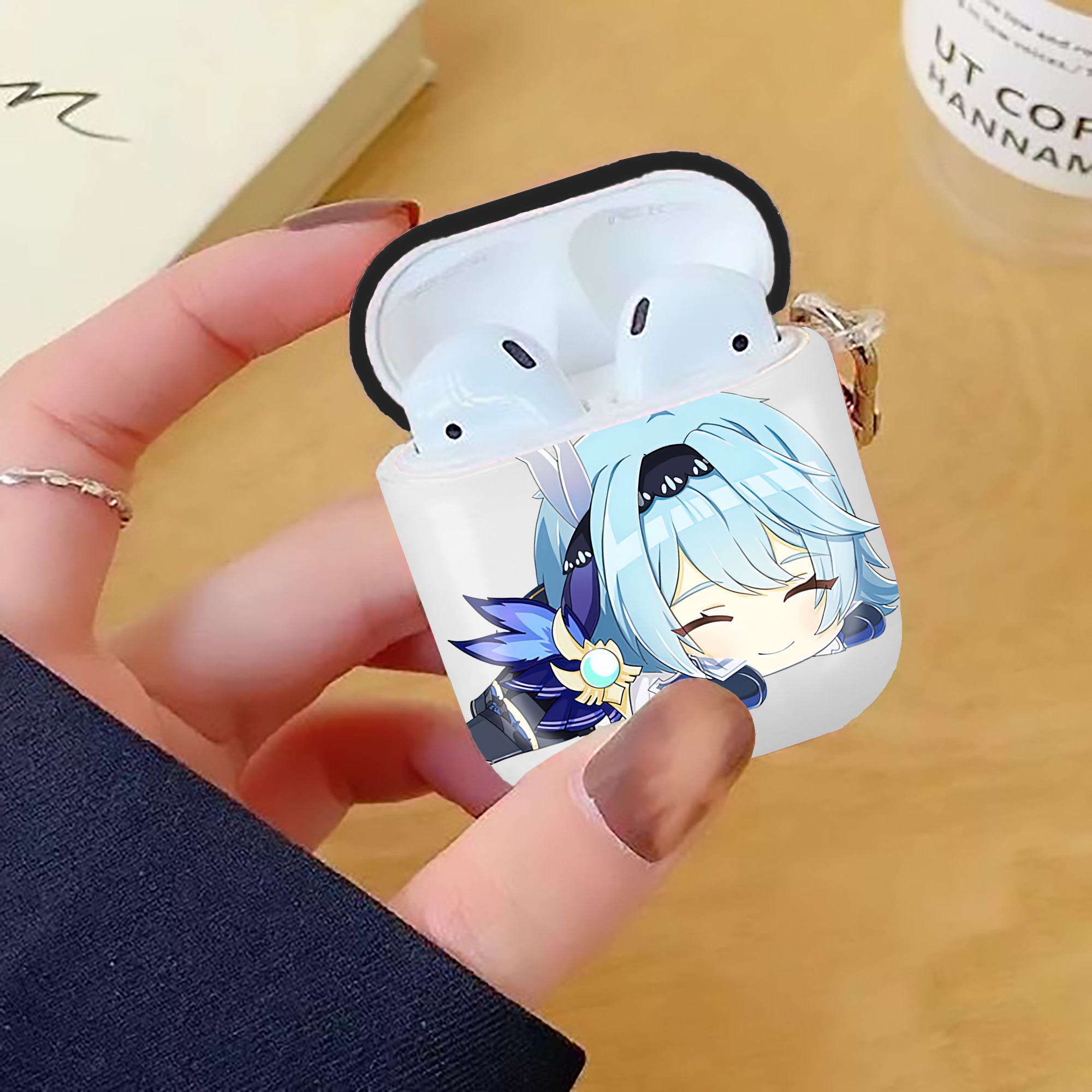 げんし神 优菈 ゆうら genshin Yūra AirPods 第2世代保護ケース ハードシェル ブラック 耐衝撃・防指紋・カラビナ付き