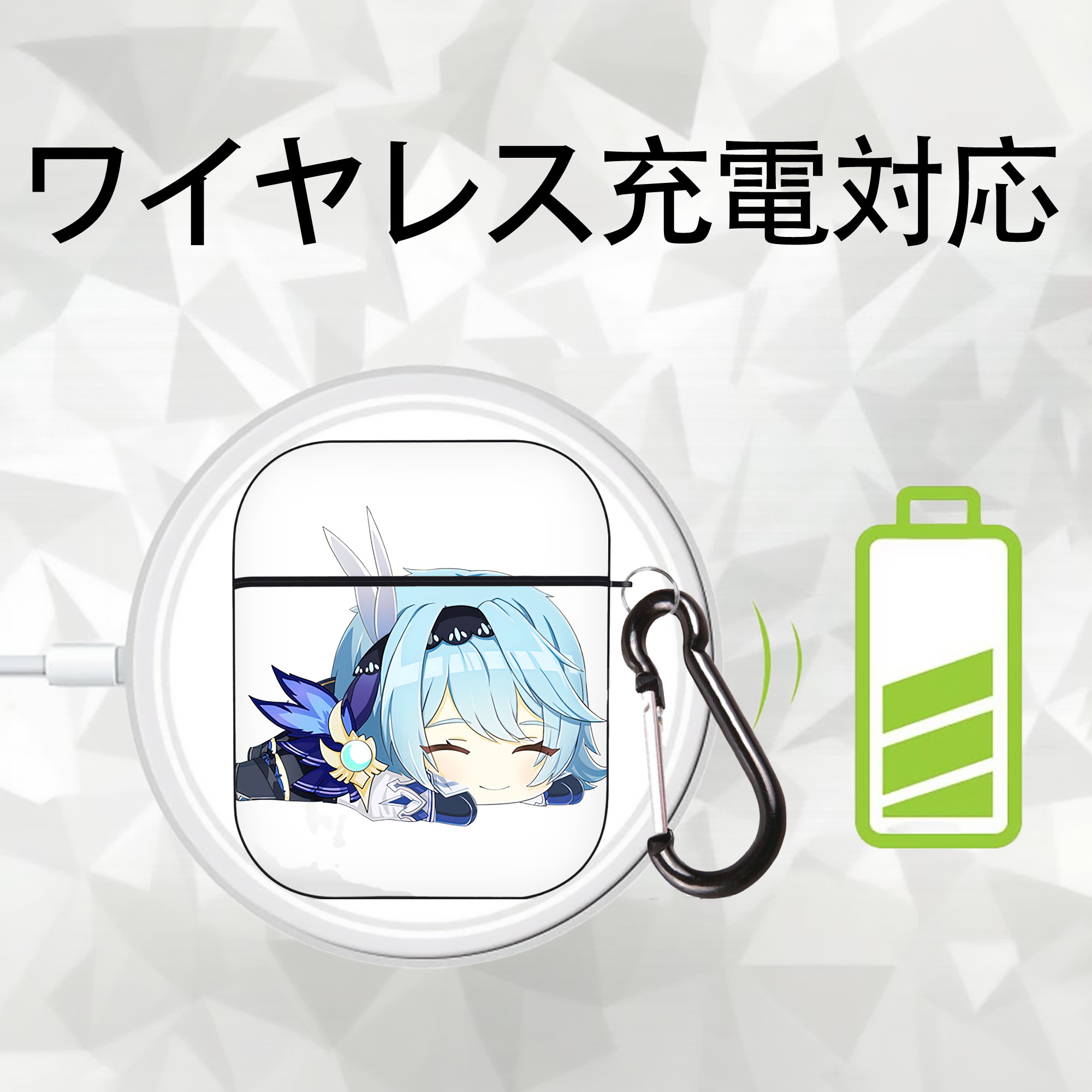 げんし神 优菈 ゆうら genshin Yūra AirPods 第2世代保護ケース ハードシェル ブラック 耐衝撃・防指紋・カラビナ付き
