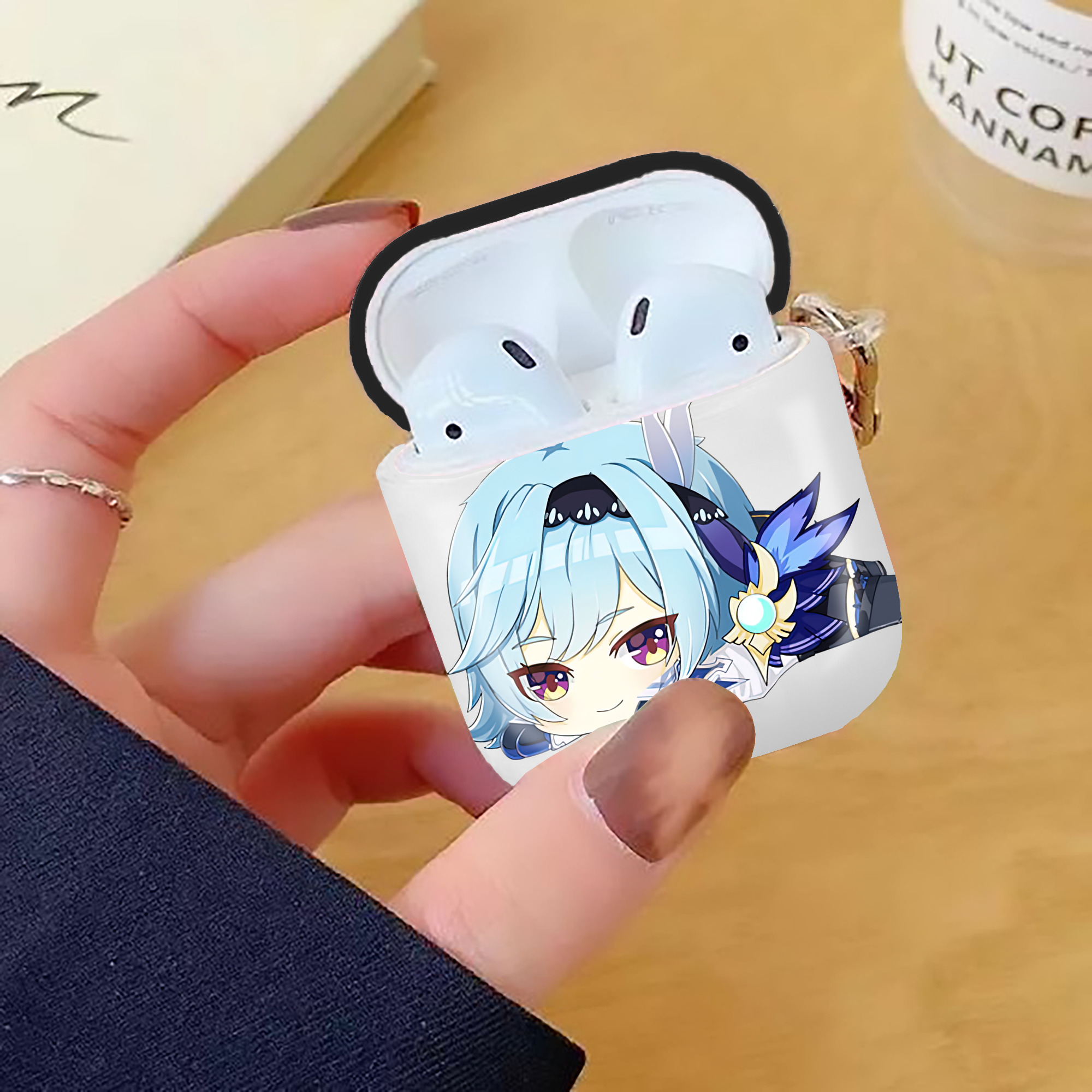 げんし神 优菈 ゆうら genshin Yūra AirPods 第2世代保護ケース ハードシェル ブラック 耐衝撃・防指紋・カラビナ付き