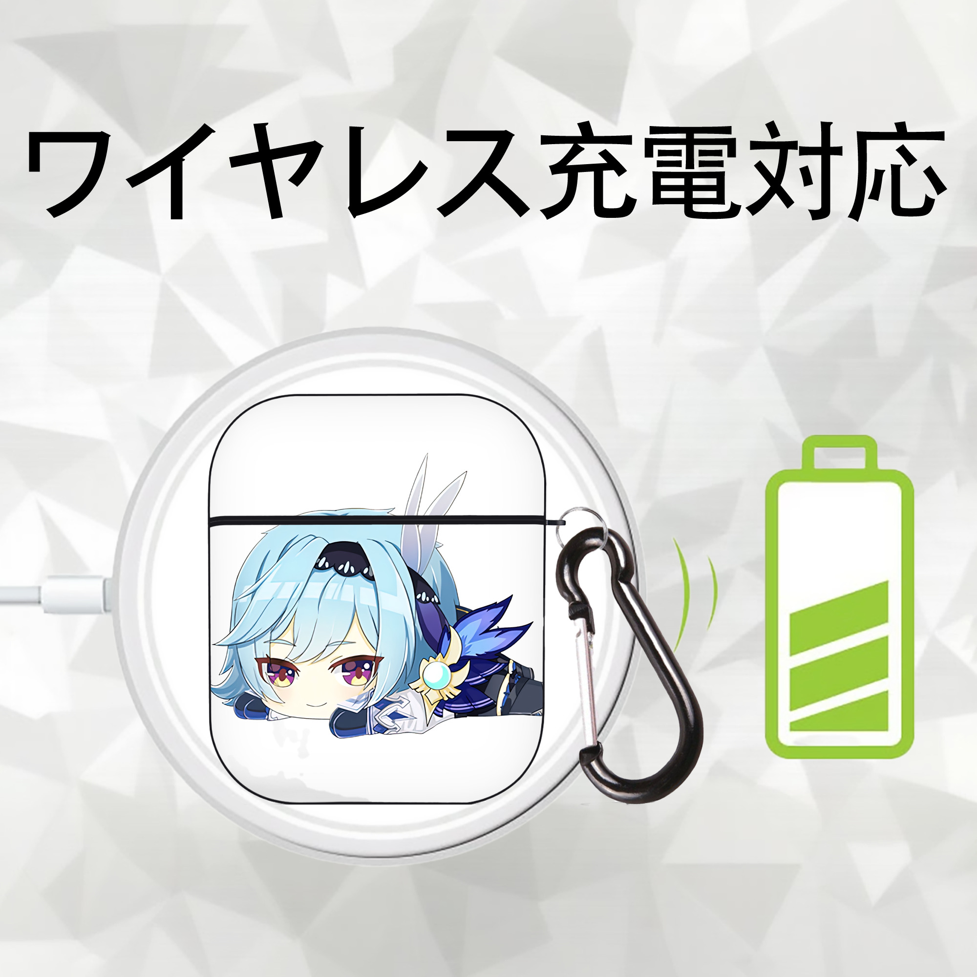 げんし神 优菈 ゆうら genshin Yūra AirPods 第2世代保護ケース ハードシェル ブラック 耐衝撃・防指紋・カラビナ付き