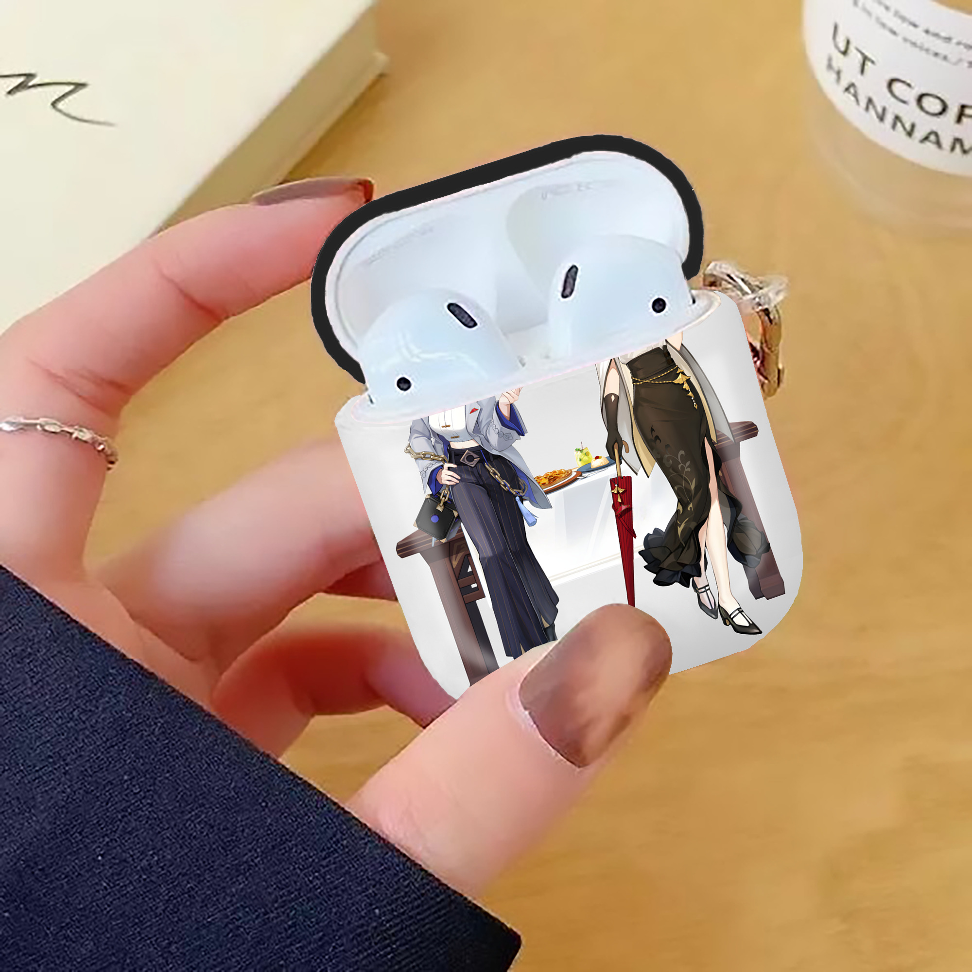 げんし神 夜兰 やらん genshin Yaran AirPods 第2世代保護ケース ハードシェル ブラック 耐衝撃・防指紋・カラビナ付き