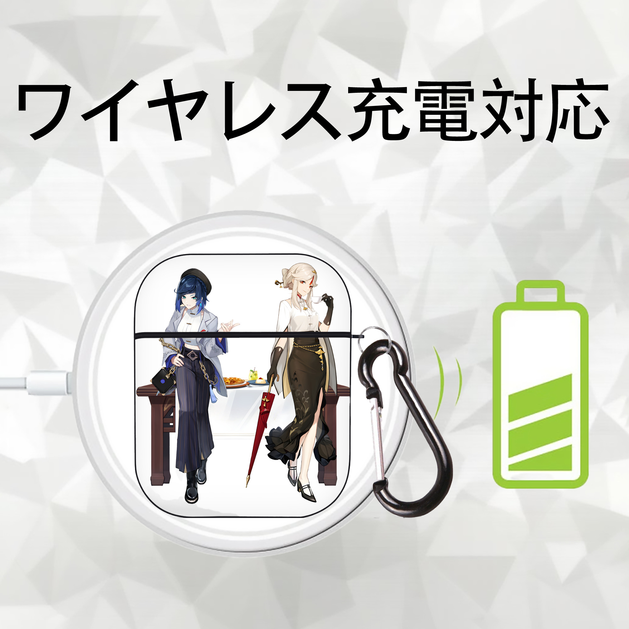 げんし神 夜兰 やらん genshin Yaran AirPods 第2世代保護ケース ハードシェル ブラック 耐衝撃・防指紋・カラビナ付き