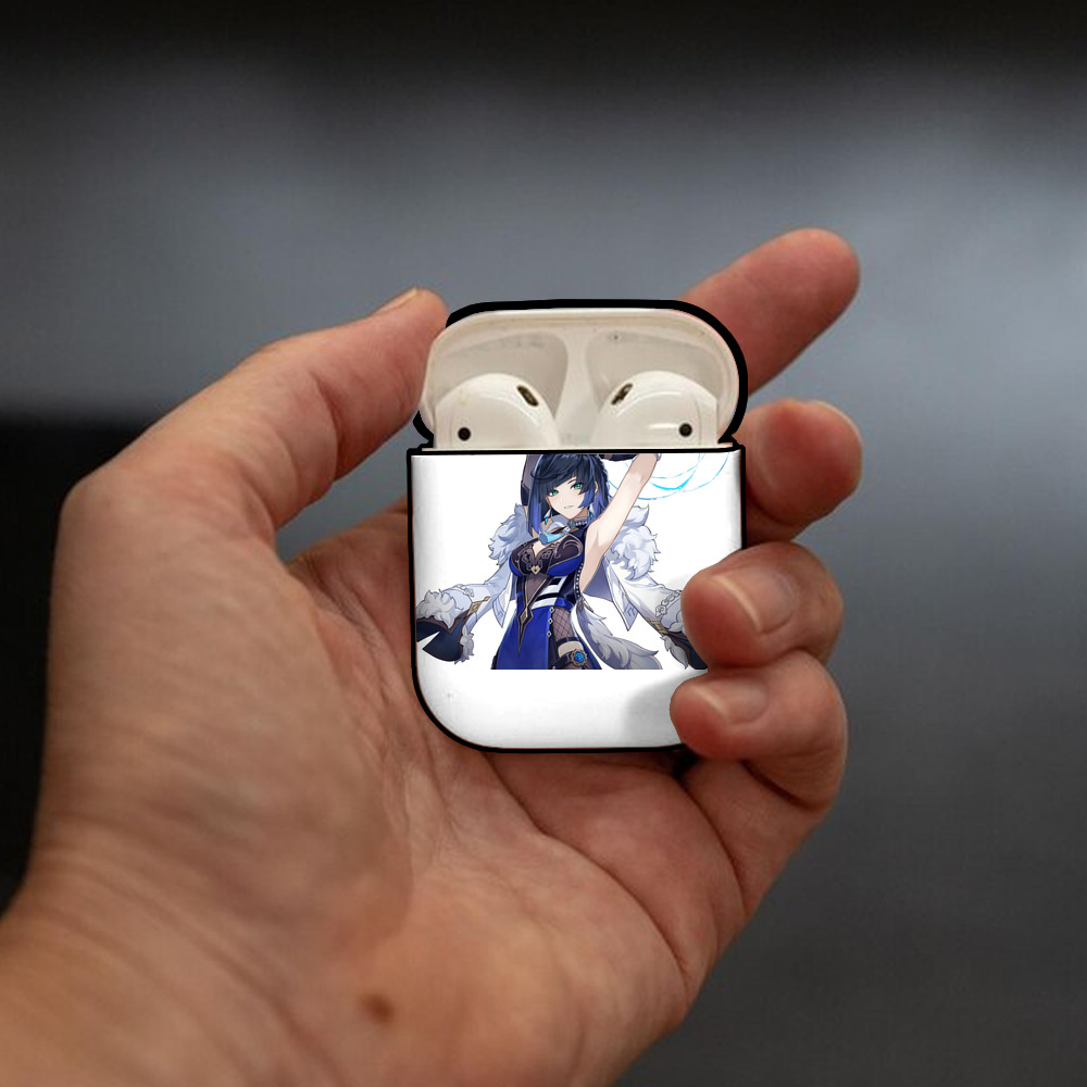 げんし神 夜兰 やらん genshin Yaran AirPods 第2世代保護ケース ハードシェル ブラック 耐衝撃・防指紋・カラビナ付き