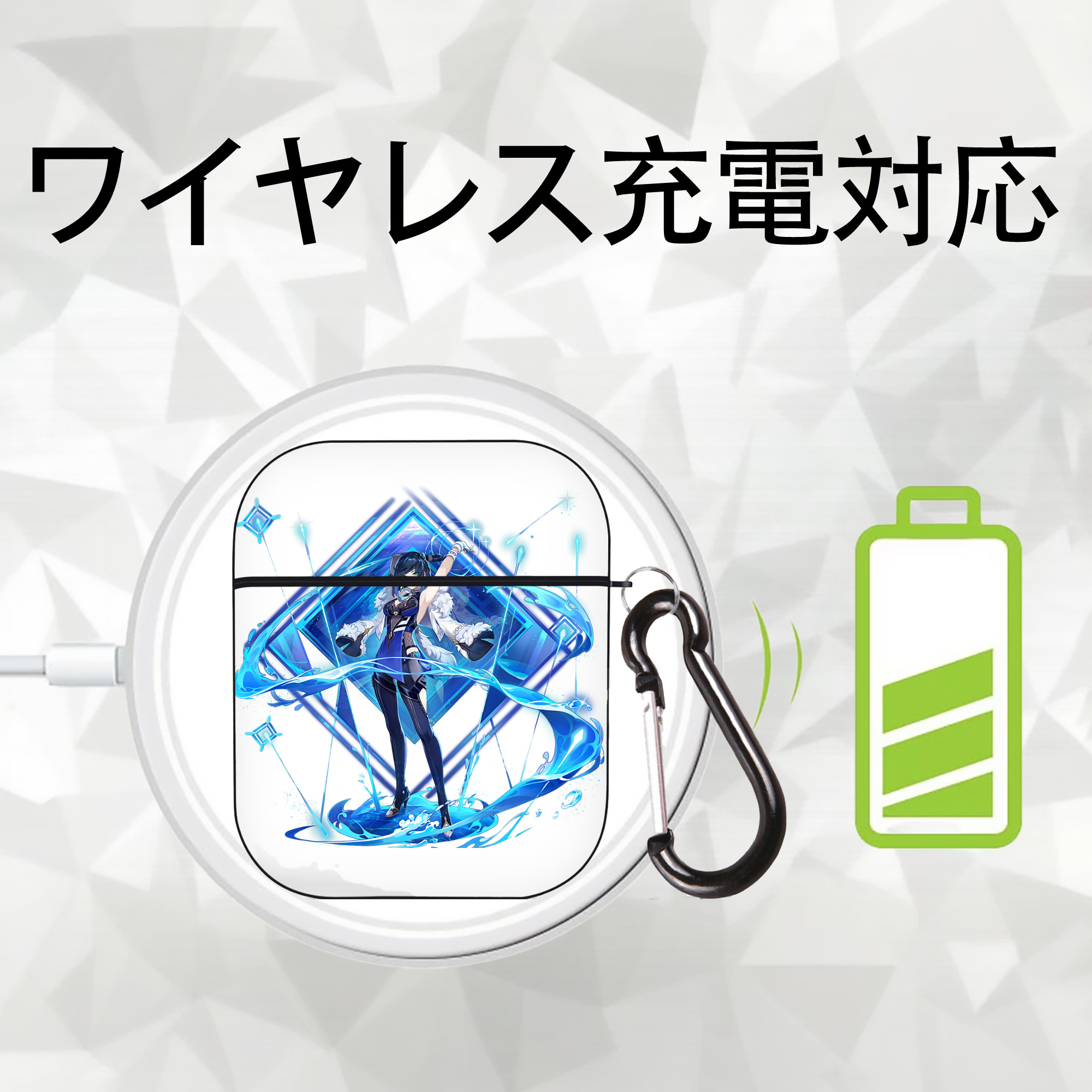げんし神 夜兰 やらん genshin Yaran AirPods 第2世代保護ケース ハードシェル ブラック 耐衝撃・防指紋・カラビナ付き