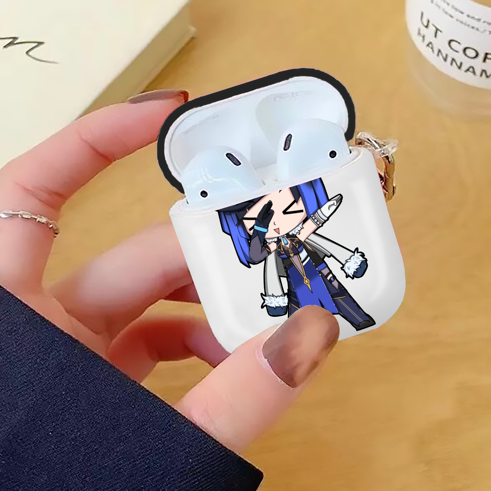 げんし神 夜兰 やらん genshin Yaran AirPods 第2世代保護ケース ハードシェル ブラック 耐衝撃・防指紋・カラビナ付き