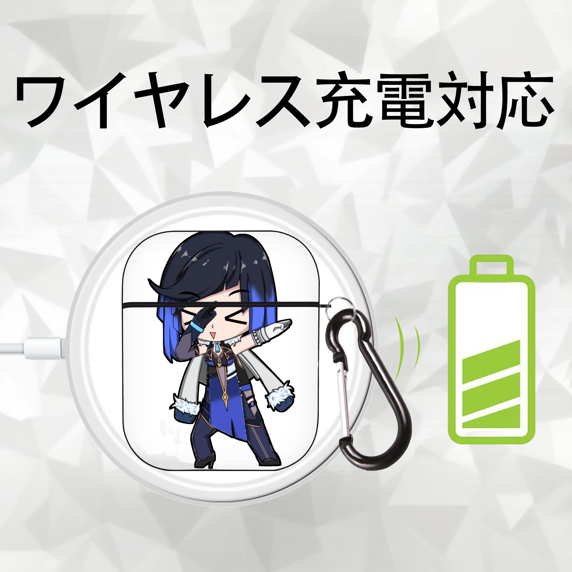 げんし神 夜兰 やらん genshin Yaran AirPods 第2世代保護ケース ハードシェル ブラック 耐衝撃・防指紋・カラビナ付き